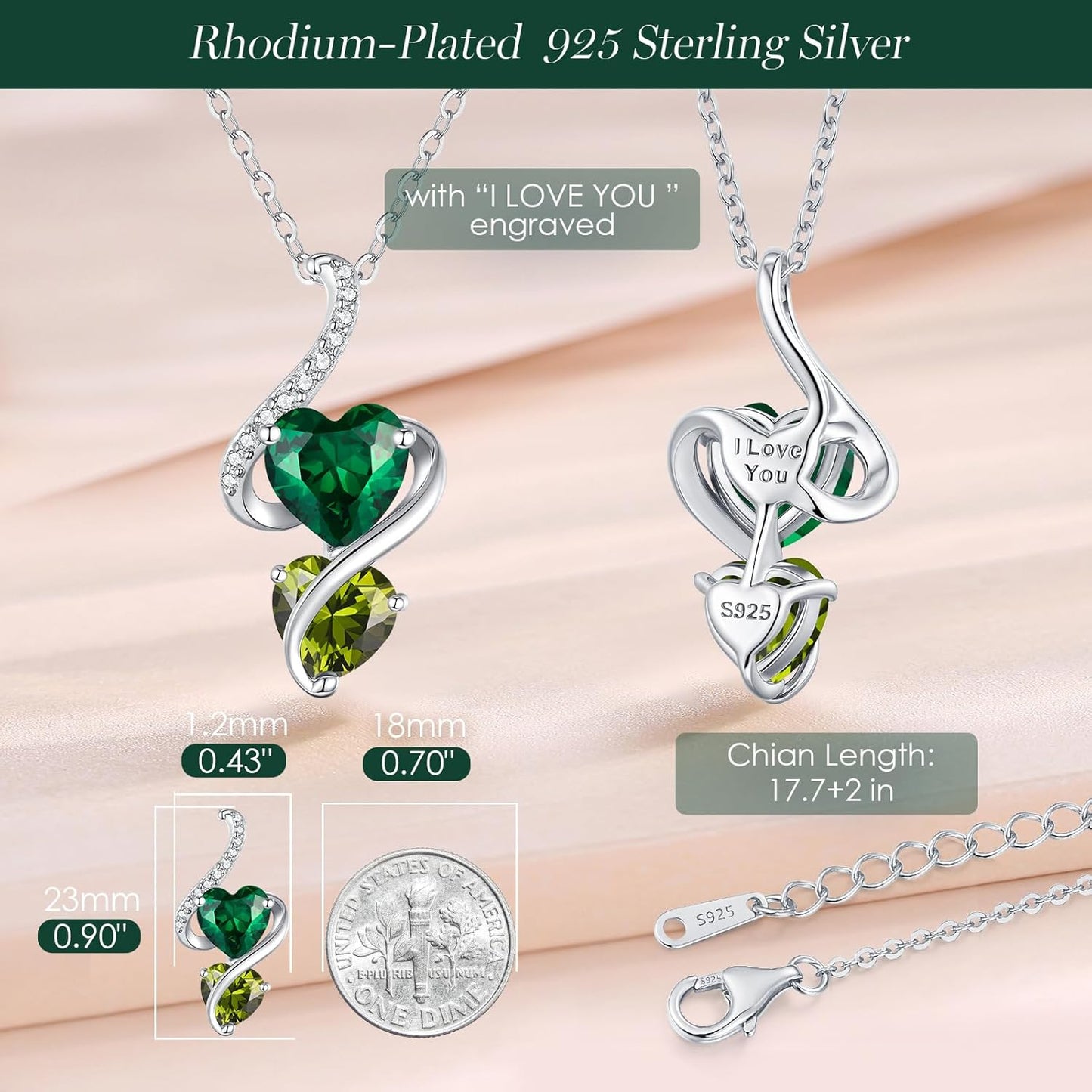 LOUISA SECRET Unique Double Heart Necklace Gifts for Wife Women, 925 Sterling Silver Tiny Birthstone Pendant Jewelry Gift for Her Girlfriend Mom Valentine's Day Anniversary Mother's Day Birthdays & Christmas