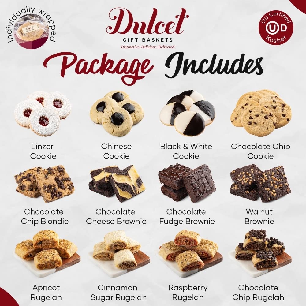 Dulcet Gift Baskets Valentine’s Day Assortment Tin Box- Delicious Gourmet Confection Gift Set - Variety Of Freshly Baked Cookies, Brownies & Rugelah In Many Flavors- Handmade Baked Goods Gift Box