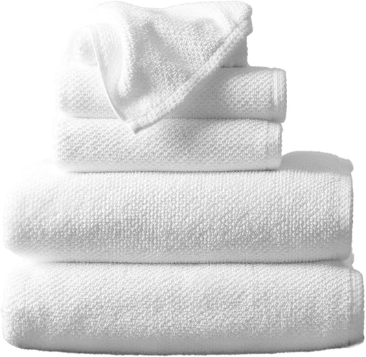 White Bath Towels - 100% Cotton 6 Piece Towel Set - 2 Bath Towels, 2 Hand Towels, 2 Washcloths - Absorbent, Quick-Drying, Durable Towels for Bathroom Decor - Low-Twist, Two-Ply Fibers (Optic White)