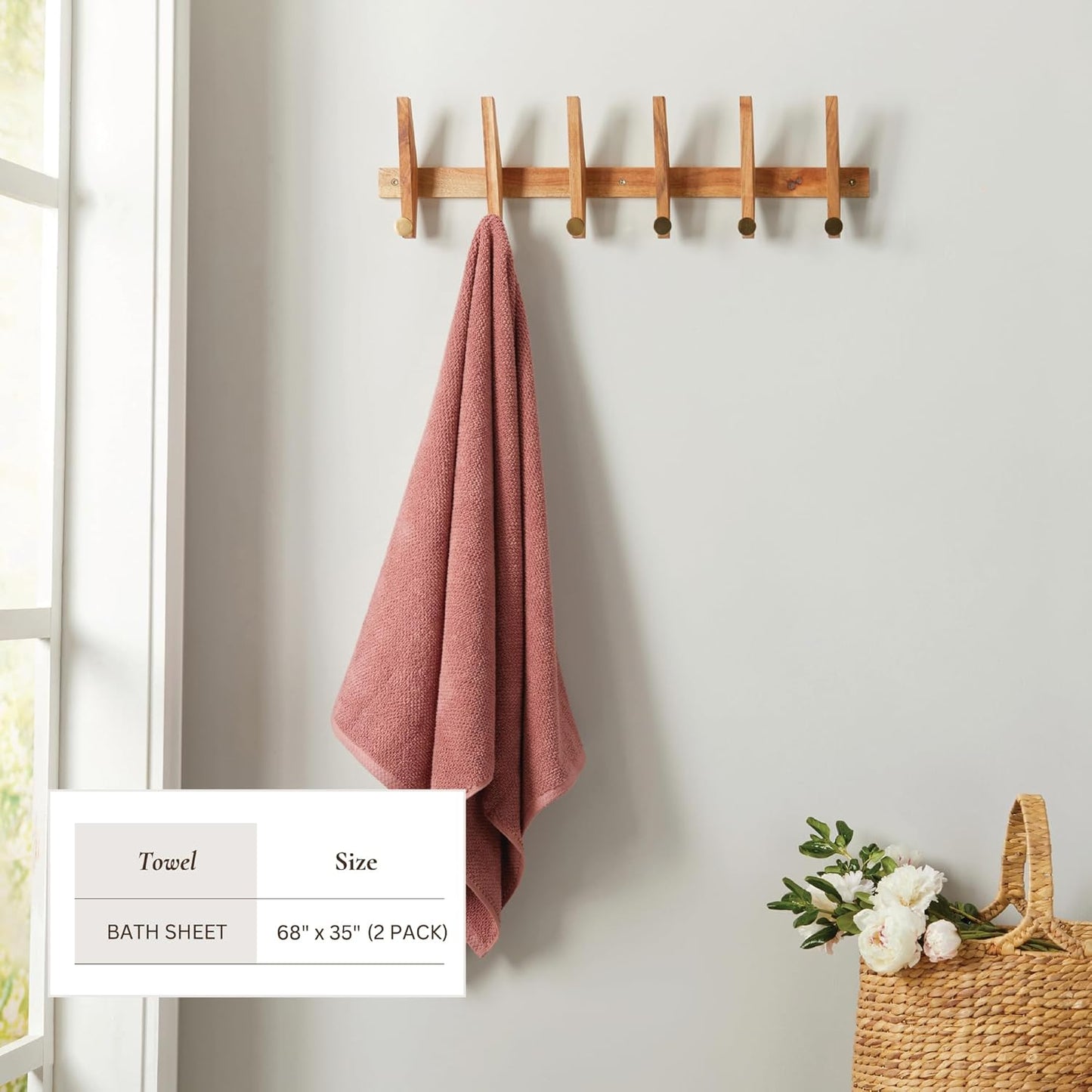 Great Bay Home Pink Bath Sheets - 100% Cotton Oversized 2 Pack 68x35 Extra Large Towel Set - Absorbent, Quick-Drying, Durable Oversized Bath Towel for Bathroom Décor