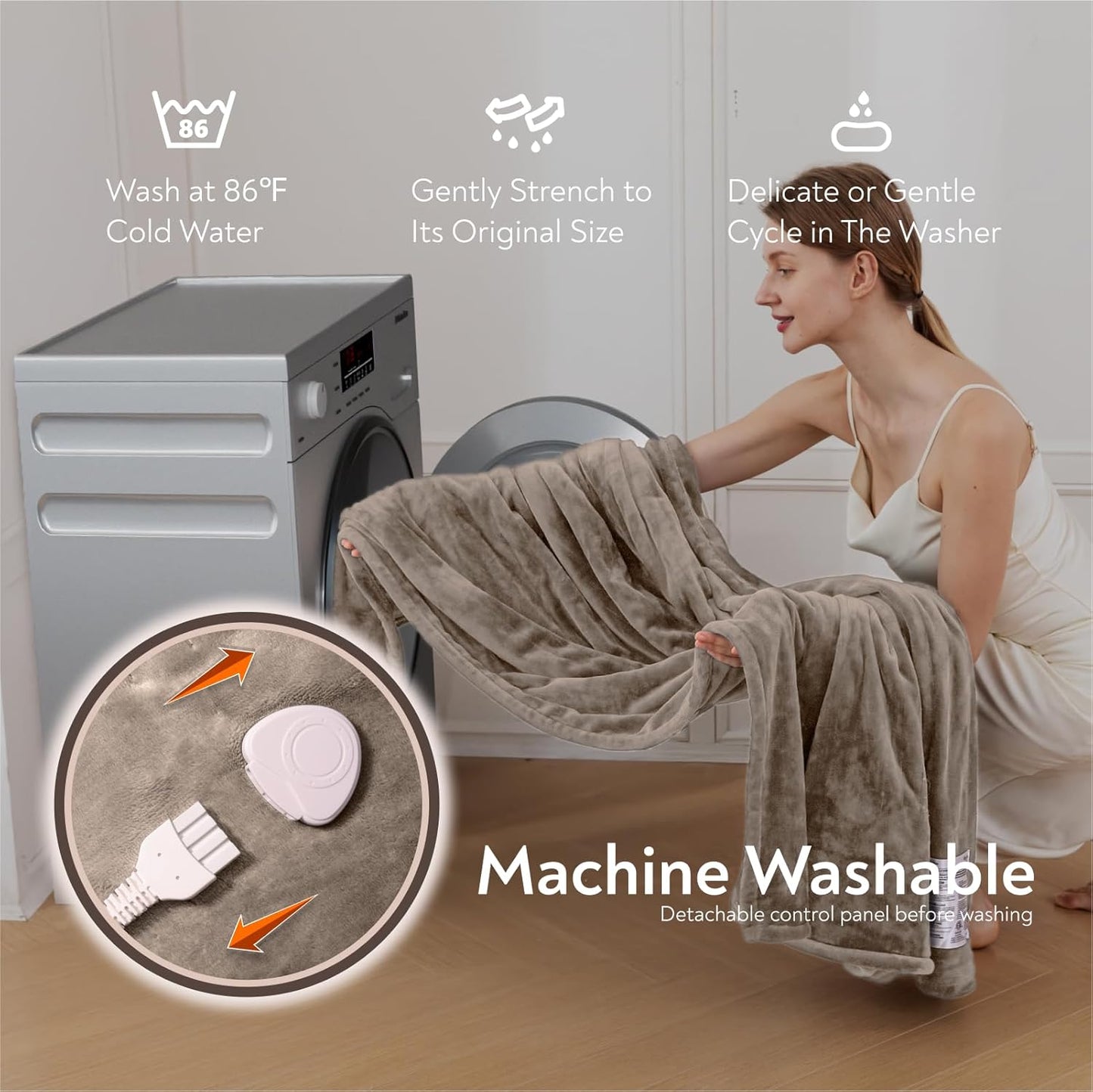 Wapaneus Foot Pocket Heated Blanket Electric Throw with 10 Heating Levels and 4 Timer Settings 4 Hours Auto Shut Off, Flannel Fast-Heating Heated Throw 50" x 60", Machine Washable, Mushroom