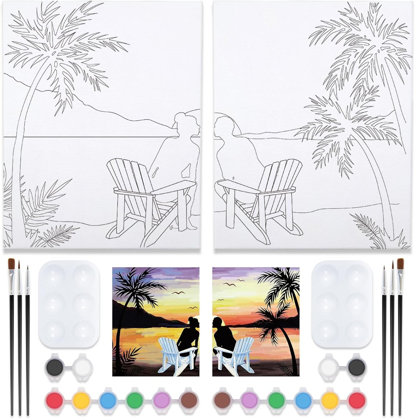 2 Pack Pre Drawn Canvas for Painting Sip and Paint for Adult's Couple's Date Night Paint and Sip Kit for Outdoor Party Favor Supplies,Valentine's Day Gift(12x16)