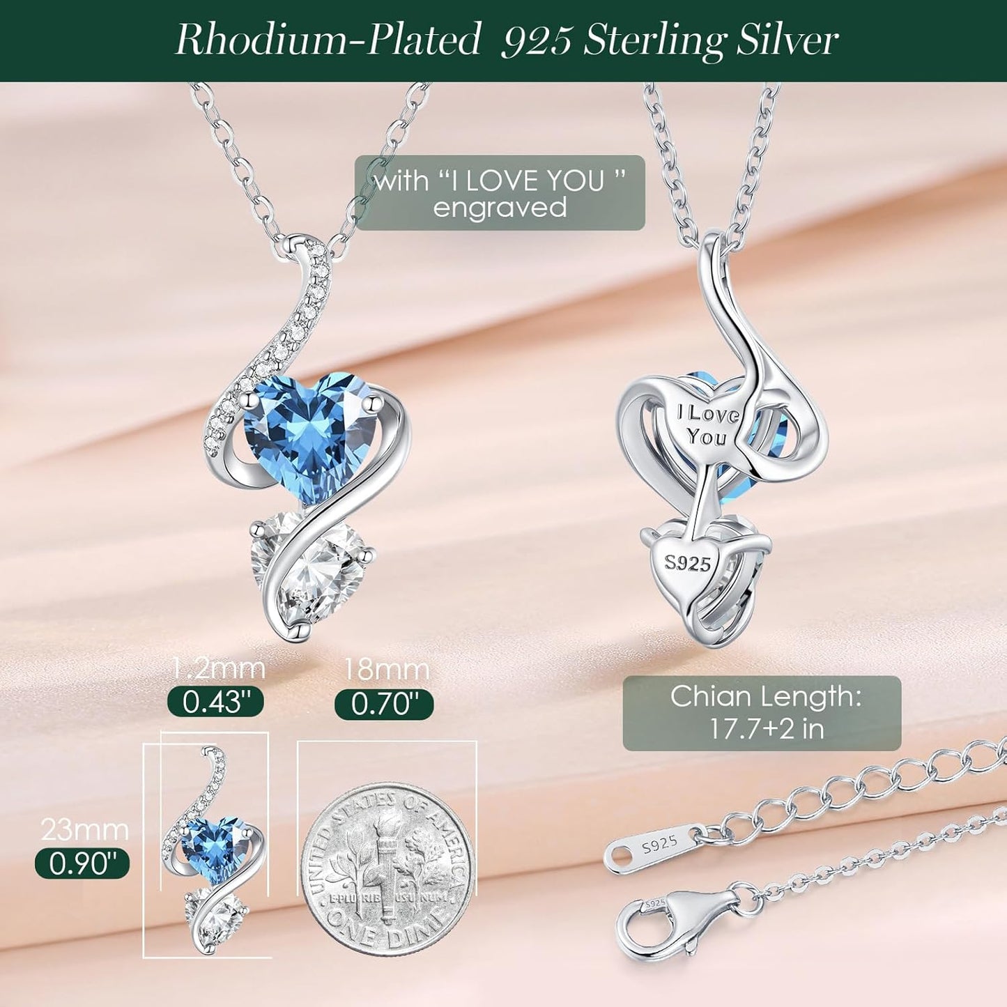 LOUISA SECRET Unique Double Heart Necklace Gifts for Wife Women, 925 Sterling Silver Tiny Birthstone Pendant Jewelry Gift for Her Girlfriend Mom Valentine's Day Anniversary Mother's Day Birthdays & Christmas