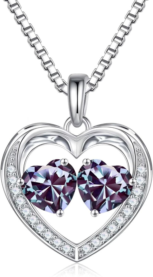 Iefil Birthstone Jewelry for Women - 925 Sterling Silver Birthstone Necklace, Anniversary Birthday Gifts for Women, Jewelry Gifts for Her Wife Mom Daughter