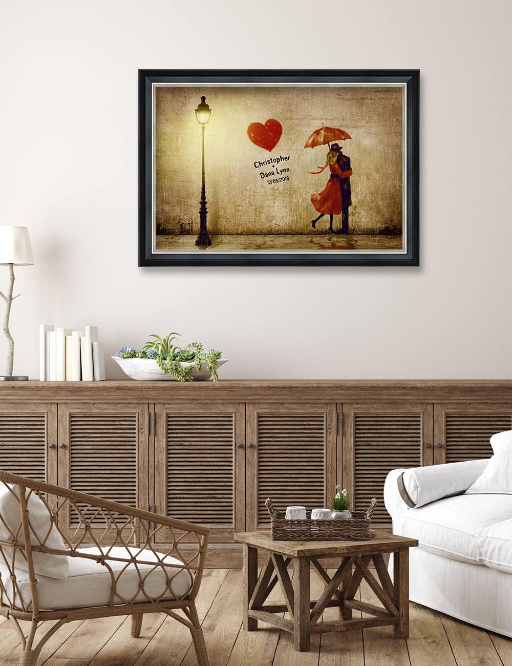 IPIC - Our First Kiss, Personalized Ideal Gift Custom Framed Wall Art with Names and Date, Giclee Prints with Solid Wood Frame, Unique and Memorable Present. Wall Art for Home Decor.