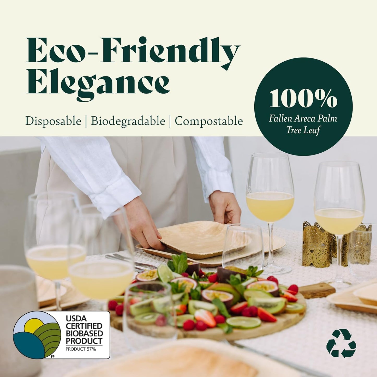 Chic Leaf Compostable & Biodegradable Palm Leaf Disposable Bamboo Plates | Disposable Party Plates for Appetizers - Party Supplies (6'' - 20 Pack)