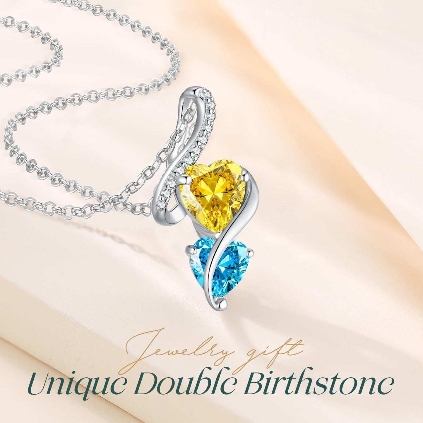 LOUISA SECRET Unique Double Heart Necklace Gifts for Wife Women, 925 Sterling Silver Tiny Birthstone Pendant Jewelry Gift for Her Girlfriend Mom Valentine's Day Anniversary Mother's Day Birthdays & Christmas