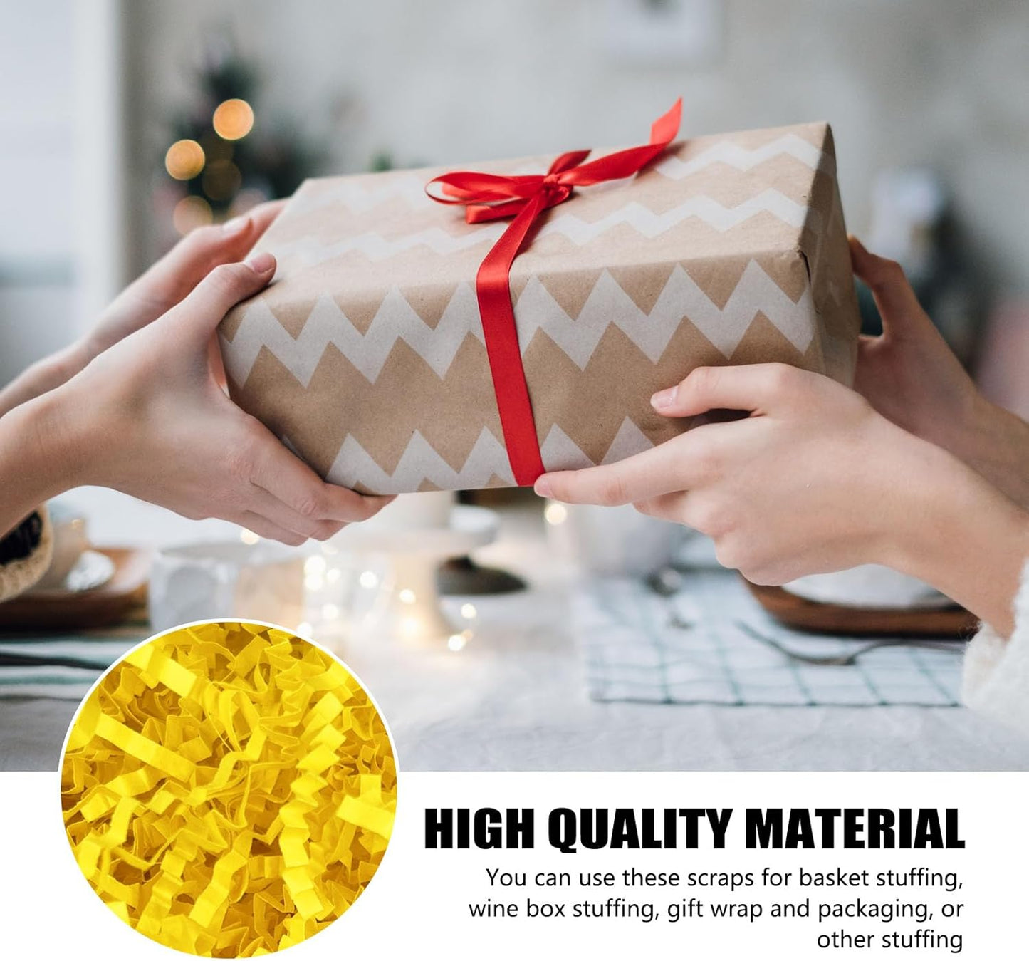 ZEBMOON 2 LB Yellow Crinkle Cut Paper Shred Filler Great for Gift Wrapping, Basket Filling, Birthday, Wedding, Halloween, Thanksgiving, Christmas Day, New Year Party Decorations Filling Supplies