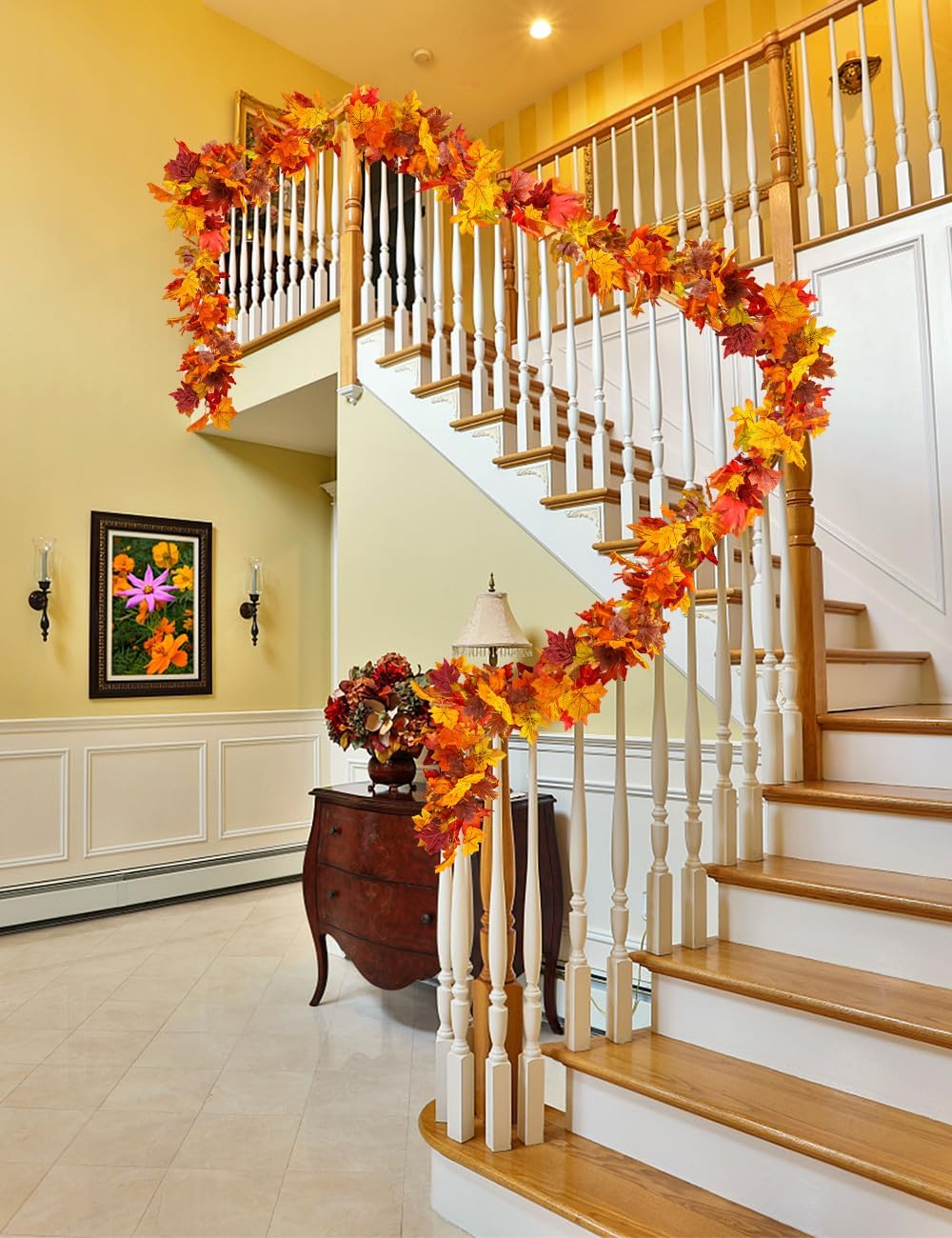 wohohoho 6 Packs Fall Garland Maple Leaf, 5.9Ft/Pieces Fall Leaves Garland 7 Maple Leaves Hanging Vines for Autumn Decor Halloween Thanksgiving Christmas Indoor Outdoor Decorations