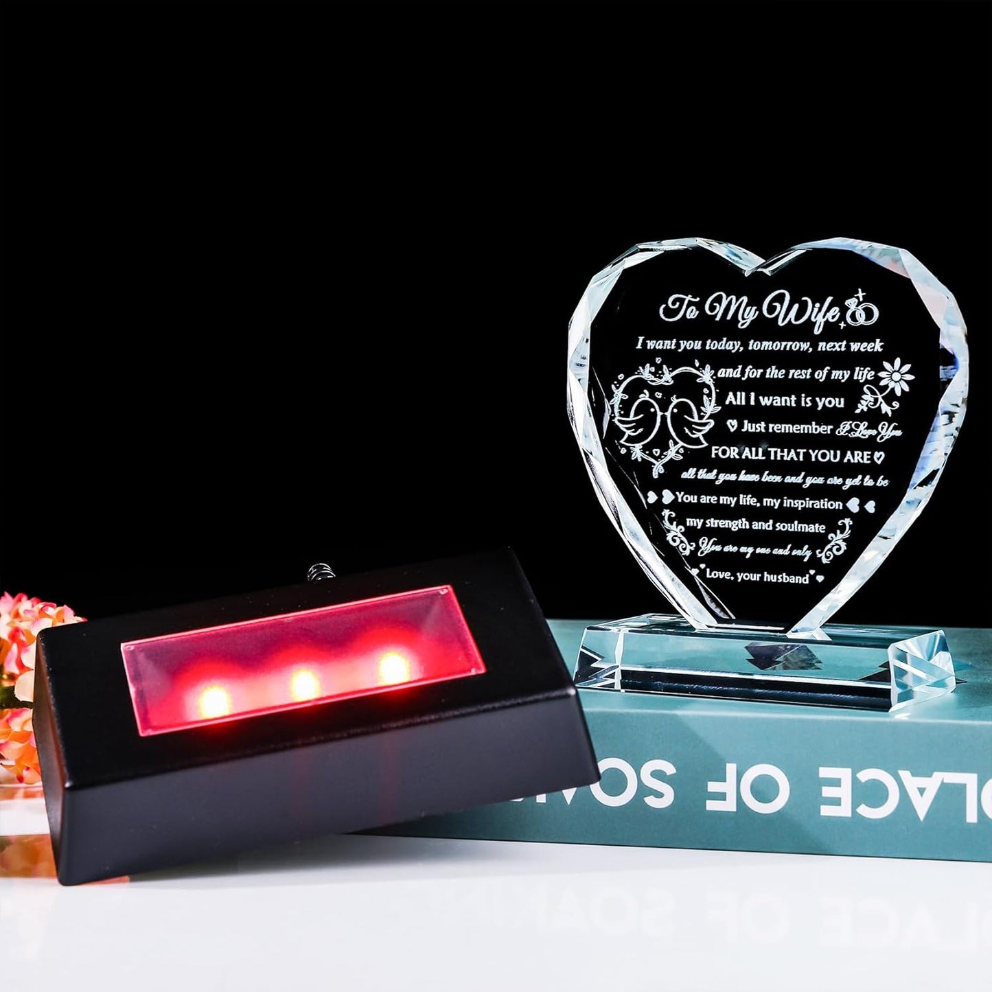 YWHL Gifts for Wife from Husband Birthday Gifts for Wife Crystal Keepsake Anniversary Present with Colorful LED Base Romantic I Love You Gift for Her on Valentines Mothers Day Christmas