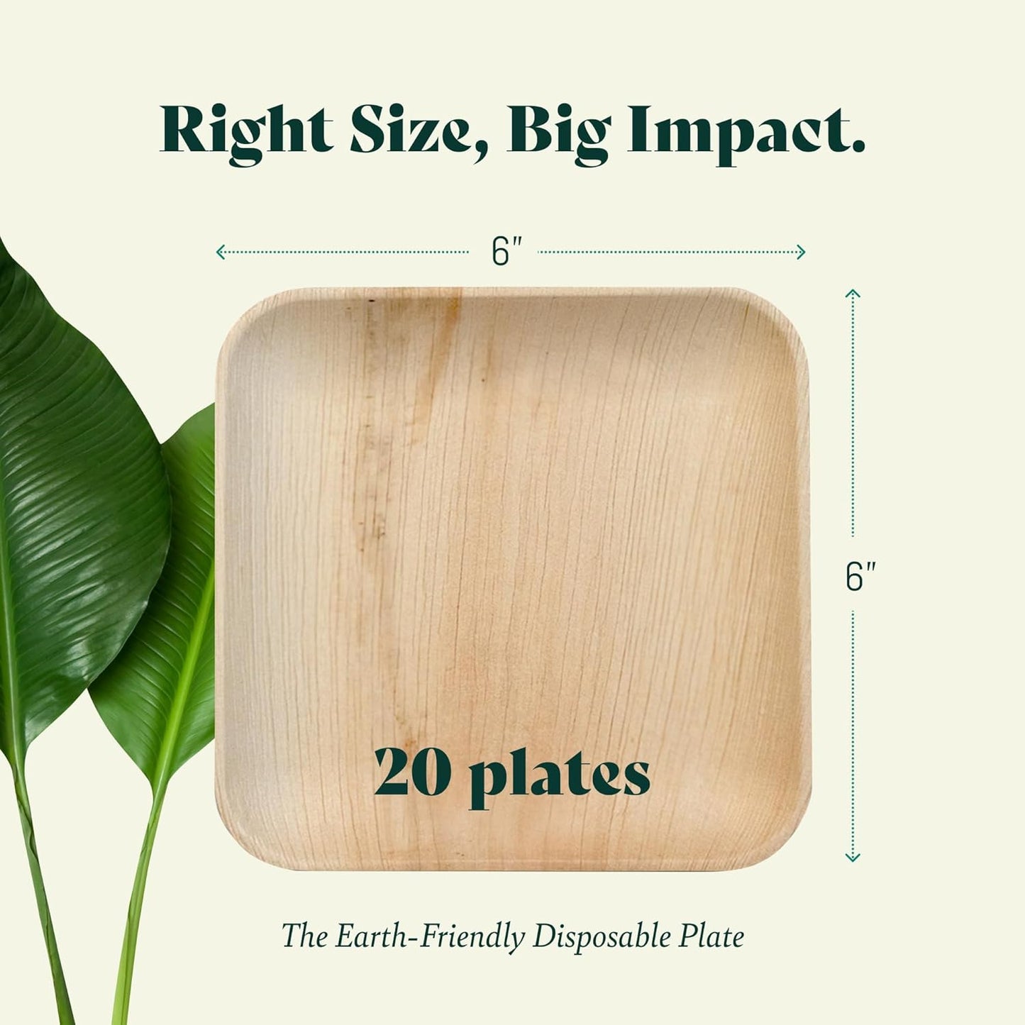 Chic Leaf Compostable & Biodegradable Palm Leaf Disposable Bamboo Plates | Disposable Party Plates for Appetizers - Party Supplies (6'' - 20 Pack)