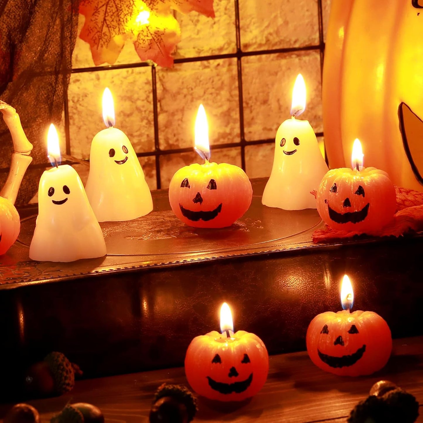 Nuanchu 12 Pcs Halloween Ghost Pumpkin Candle Fun Scented Thanksgiving Halloween Handmade Wax Fall Candles and Pumpkin Decor for Home(White, Orange,Ghost, Pumpkin)