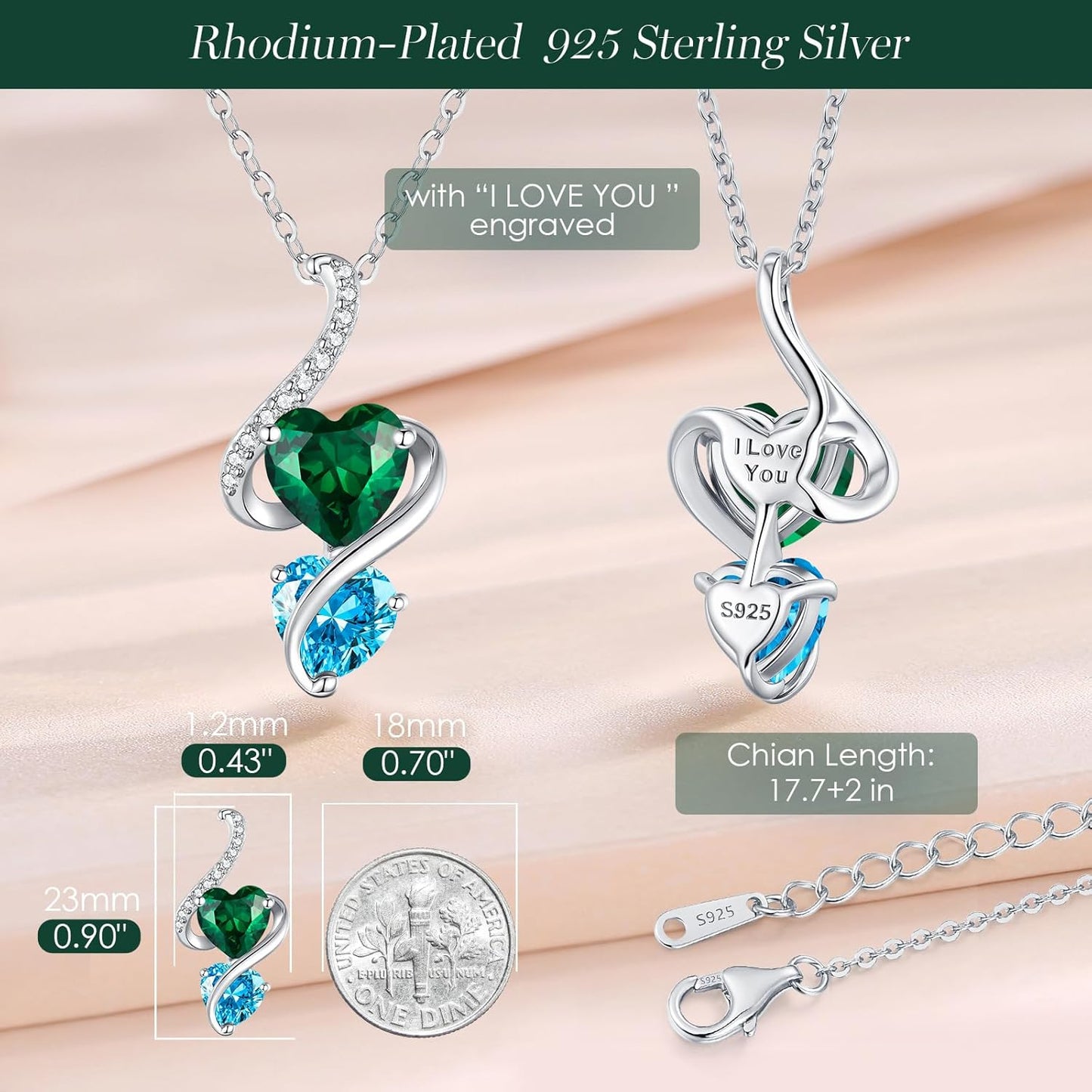 LOUISA SECRET Unique Double Heart Necklace Gifts for Wife Women, 925 Sterling Silver Tiny Birthstone Pendant Jewelry Gift for Her Girlfriend Mom Valentine's Day Anniversary Mother's Day Birthdays & Christmas