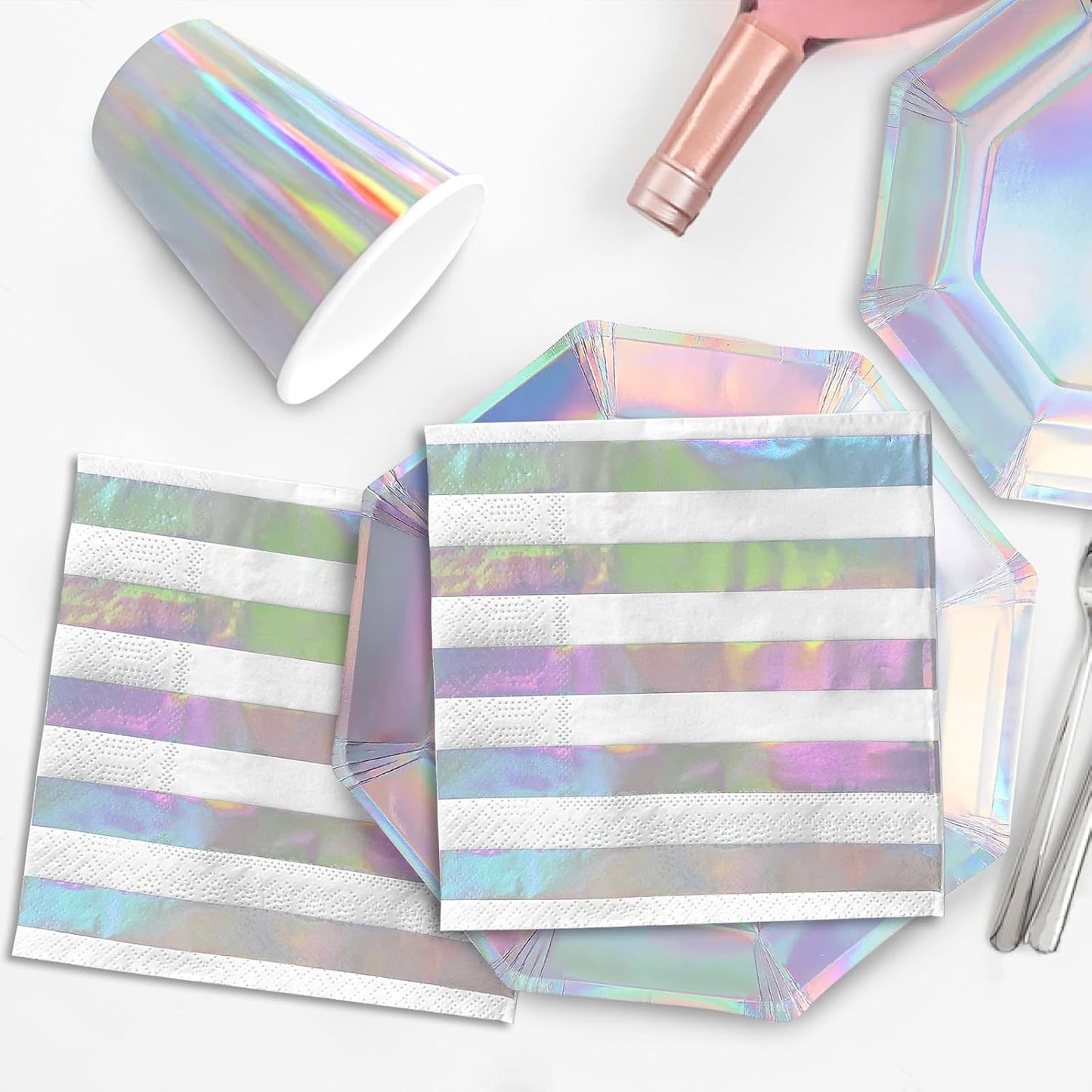 Iridescent Party Supplies - Disposable Paper Plates, Cups, Napkins, Tablecloth & Banner - Ideal for Mermaid Themed Events & Birthday or Wedding Party Decoration - Serves 25