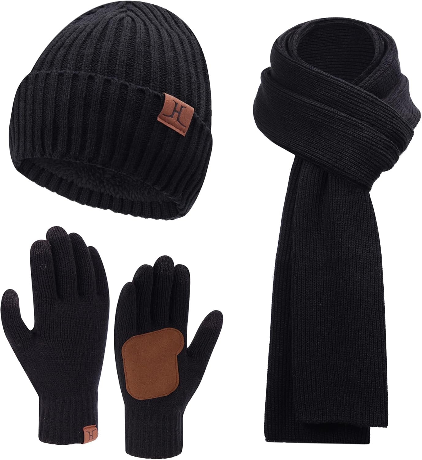 FZ FANTASTIC ZONE Mens Winter Knit Hat Beanie Long Neck Scarf Touchscreen Gloves Set Fleece Skull Caps Gifts for Men Women