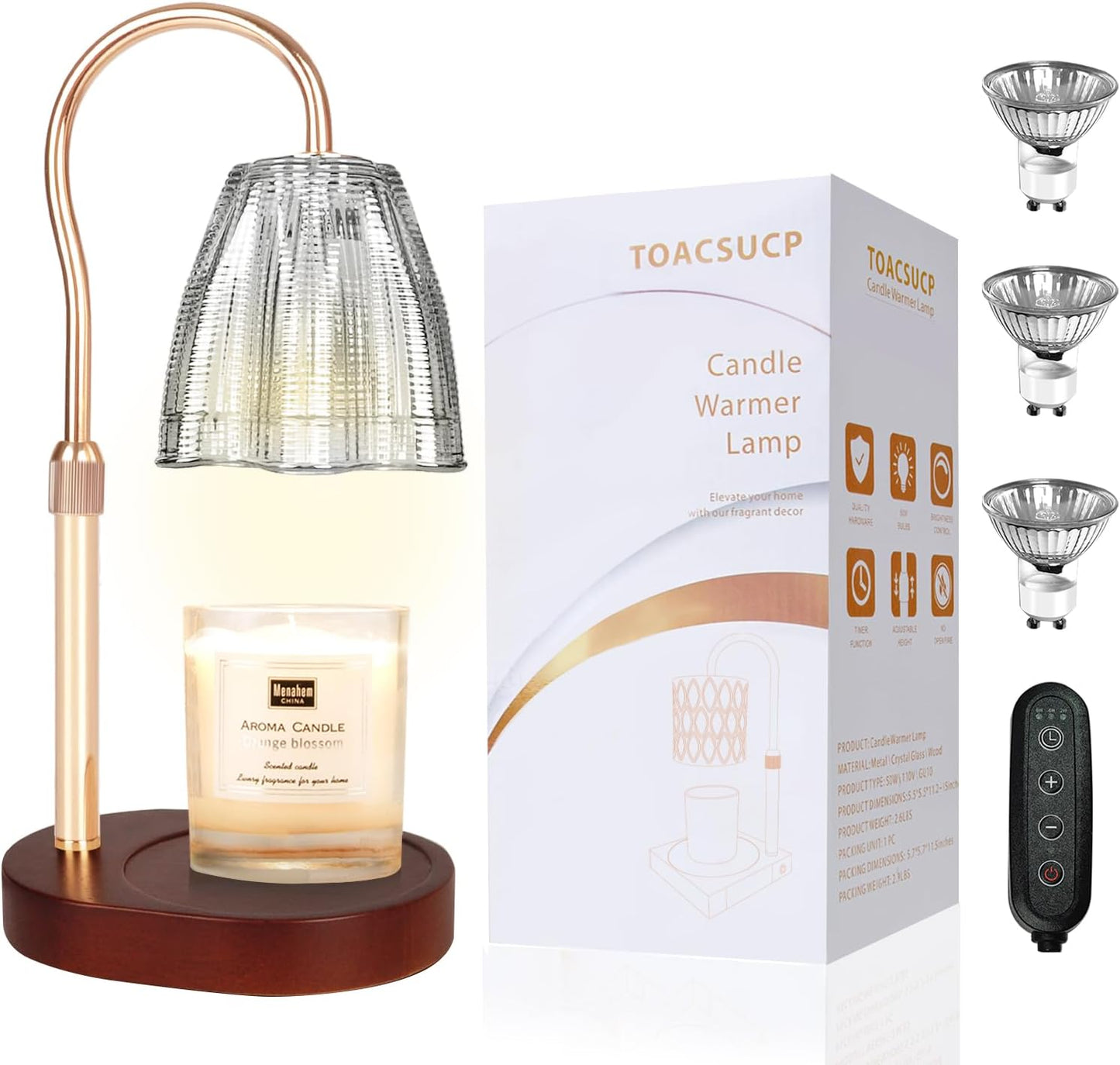Candle Warmer Lamp with 3 Bulbs, Adjustable Height Dimmable Candle Warmer with Timer, Compatible with Large Jar Candles, Candle Lamp with Charming Gift Box for Her/Him