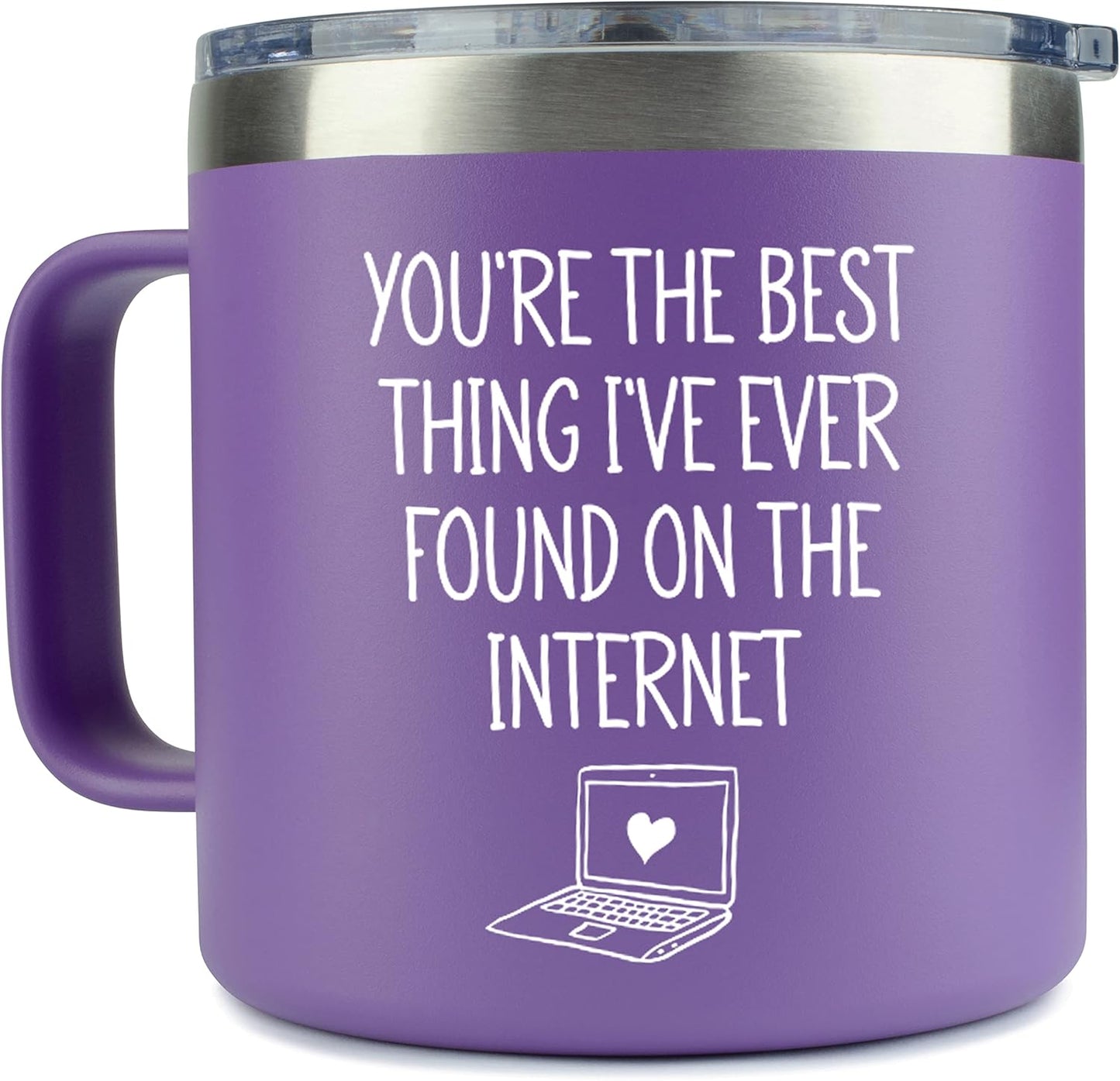 KLUBI Best Thing I Found On The Internet Mug - Wife Birthday Gift Ideas 14 Ounce Purple Tumbler With Handle Gifts for Girlfriend Birthday Gifts Mothers Day Present