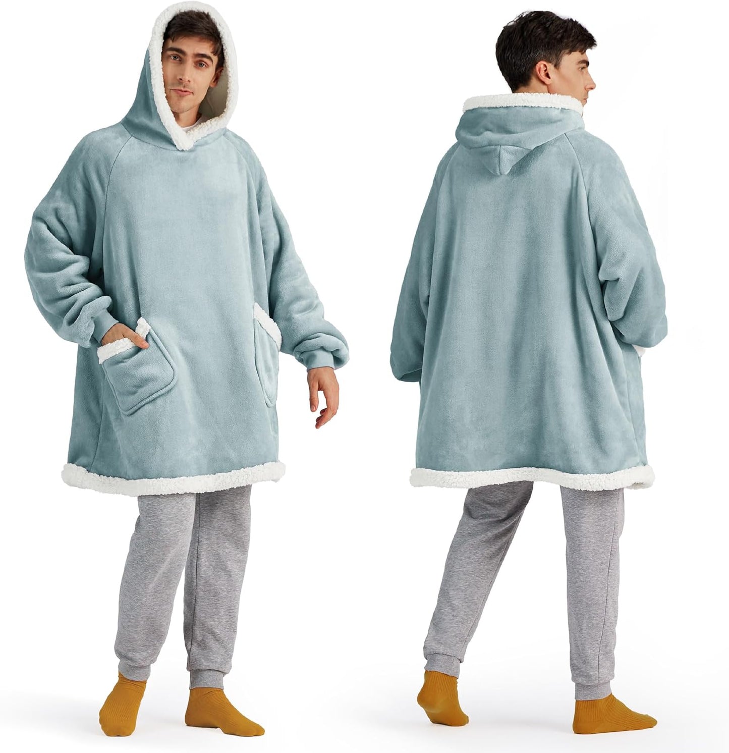 Bedsure Blanket Hoodie, Wearable Blanket for Adults & Kids as Gifts for Women Men, Birthday Gifts for Women Mom Girl Sherpa Oversized Hoodie, Light Green, Oversize