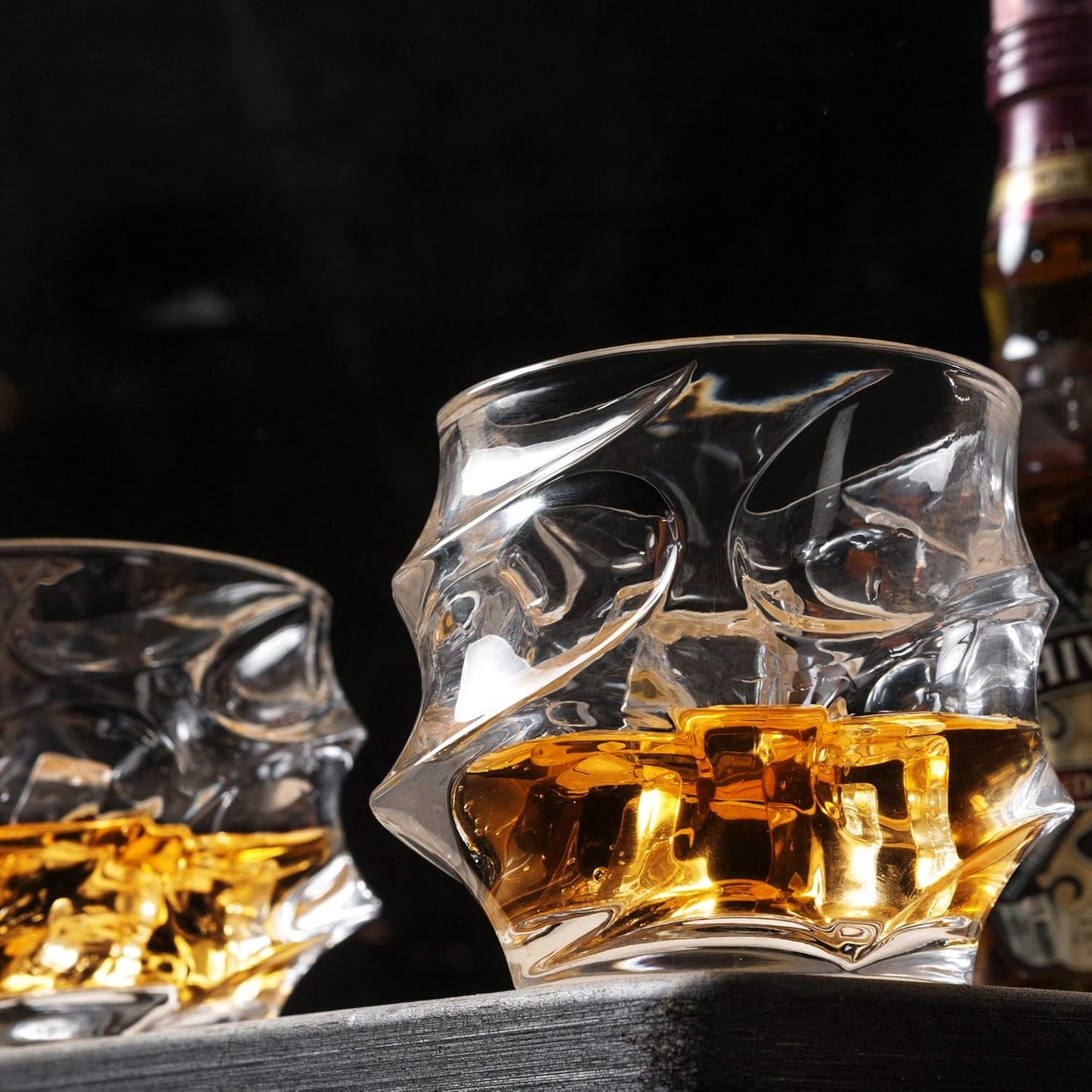 KANARS Whiskey Glass 11 Oz, Set of 2 Crystal Rock Glasses for Scotch Bourbon Snifter Brandy Irish Whisky, Unique Liquor Tumblers for Men Dad Gift