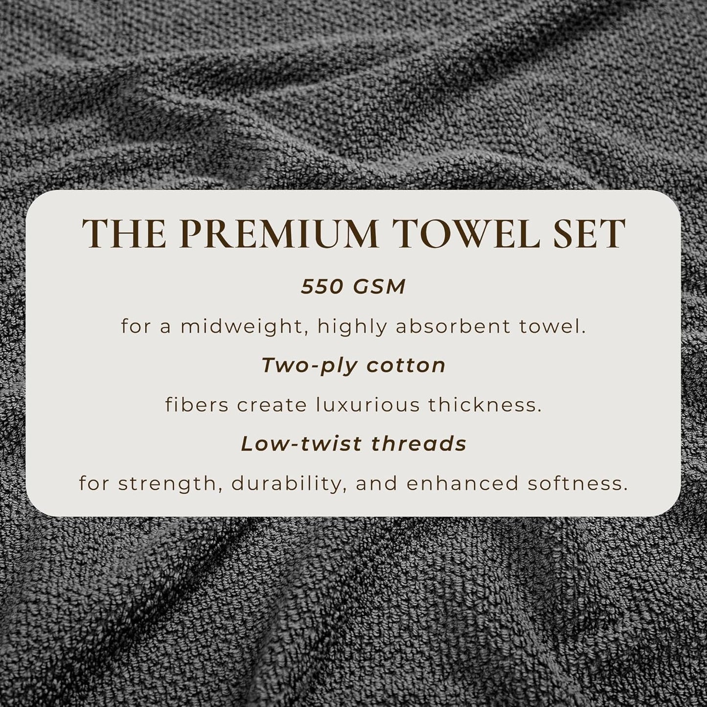 Grey Hand Towels - 100% Cotton 6 Pack 26x16 Hand Towel Set - Absorbent, Quick-Drying, Durable Towels for Handroom Decor - Low-Twist, Two-Ply Fibers (Dark Grey)