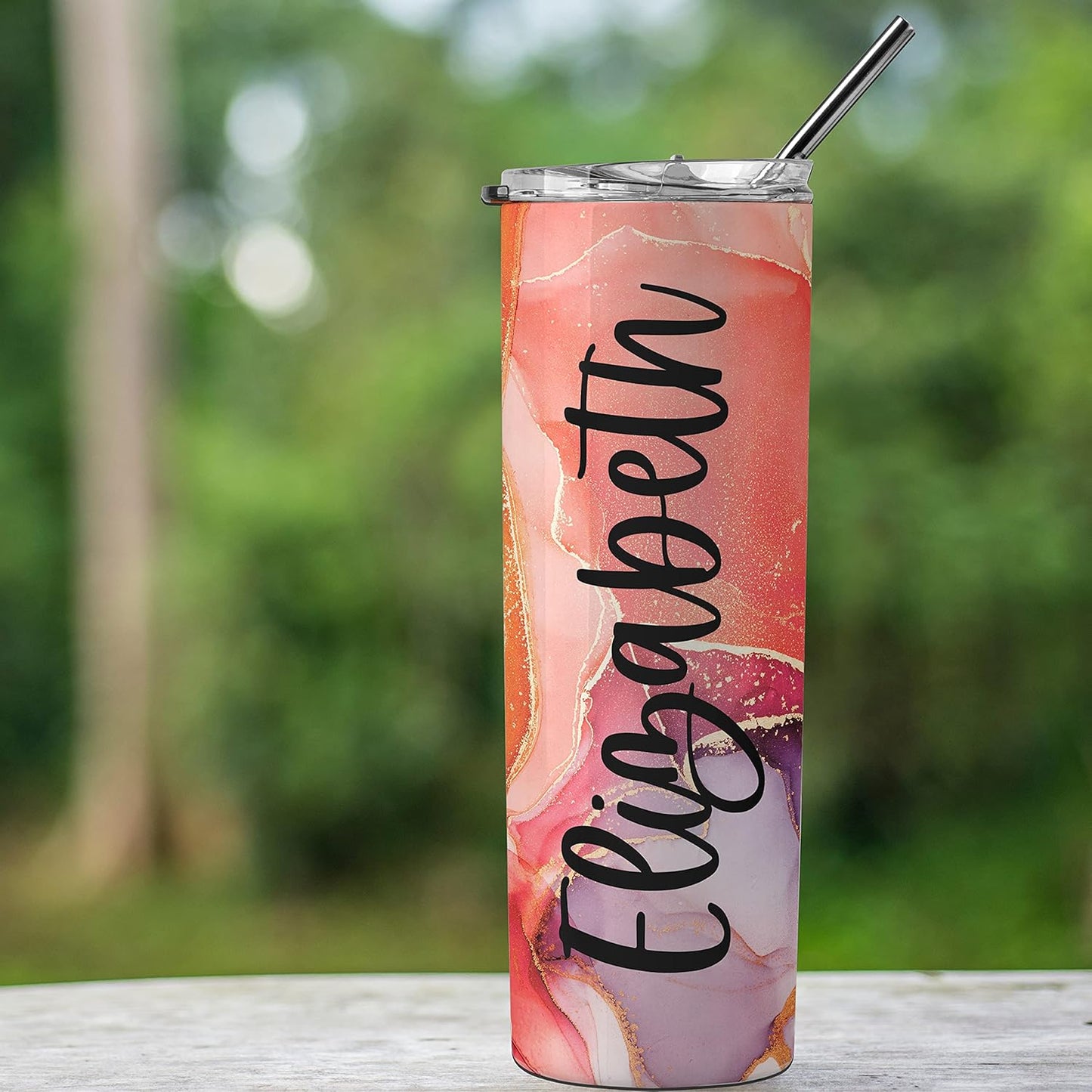 Set of 4, Personalized Skinny Tumbler with Lid & Straw, 20 Oz with Custom Text, 21 Color Styles, 10 Fonts - Best Friend Birthday Gifts for Women, Summer Gifts for Women