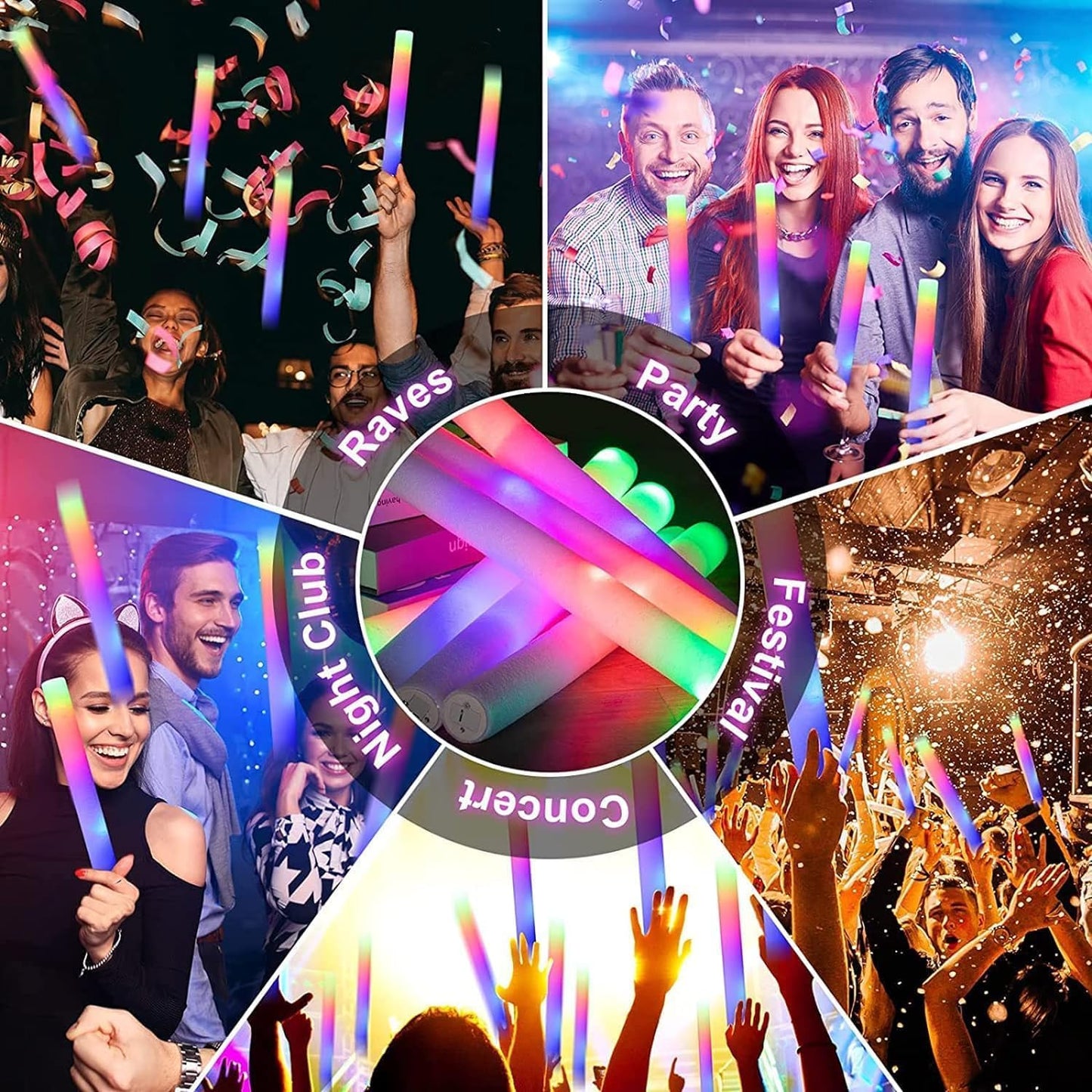 100 + 11 Pack Foam Glow Sticks Bulk Party Pack,Party Favors Supplies,3 Flashing Modes Glow In The Dark Party Supplies,Light Up Foam Sticks for Wendding Raves Camping Outdoor