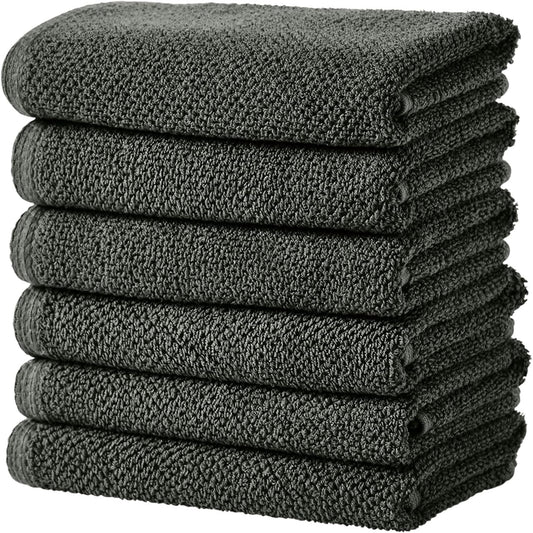 Dark Grey Hand Towels - 100% Cotton 6 Pack 26x16 Hand Towel Set - Absorbent, Quick-Drying, Durable Towels for Handroom Decor - Low-Twist, Two-Ply Fibers (Midnight)