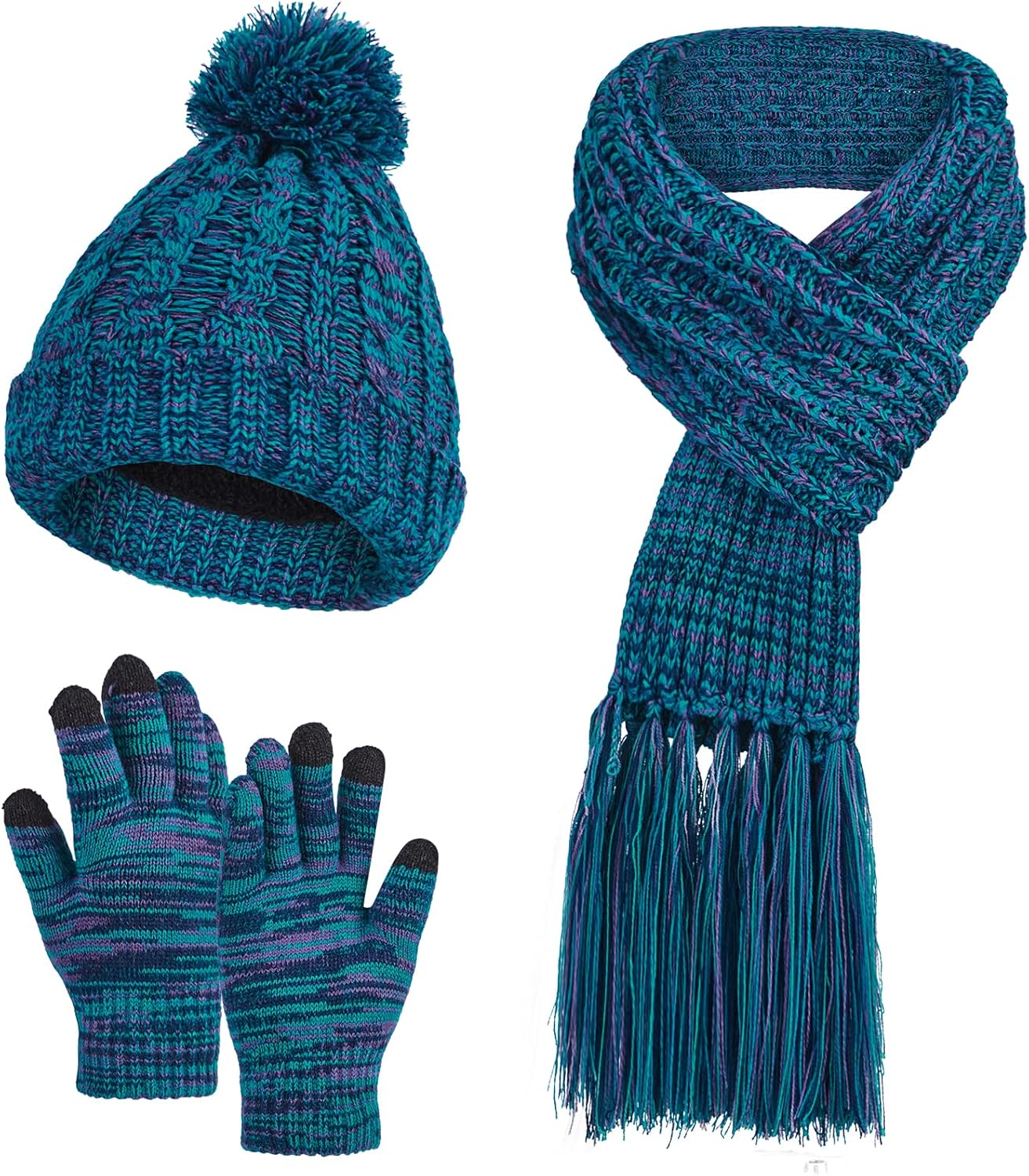 MissShorthair Womens Beanie Winter Hats 3 in 1 Knit Warm Hat Gloves and Scarf Set Women Scarves for Cold Weather