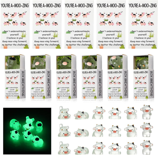 48 Sets Employee Appreciation Gifts Bulk Luminous Resin Animals Breathing Box Party Favor, Team Building Emotional Support Gifts Positive Thank You for Staff Coworkers(Milk Cow)