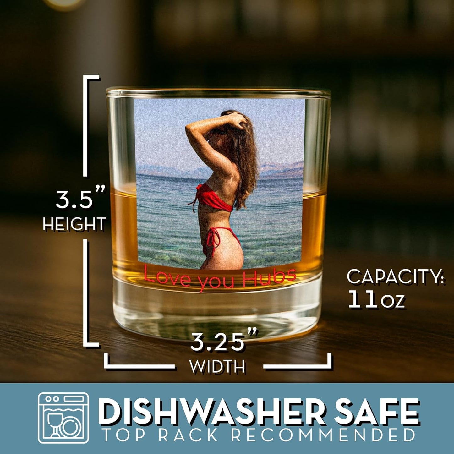 Personalized Fathers Day Printed Photo 11oz Whiskey Glass - Custom Dad Gifts, Bourbon Gifts for Men, Customized Father Picture, Boyfriend, Husband, Birthday, Groomsmen, Prime