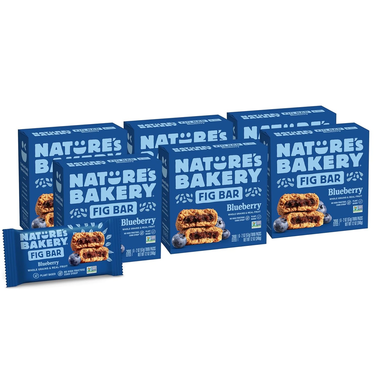 Nature’s Bakery Whole Wheat Fig Bars, Blueberry, Real Fruit, Vegan, Non-GMO, Snack bar, 6 Count (Pack of 6)