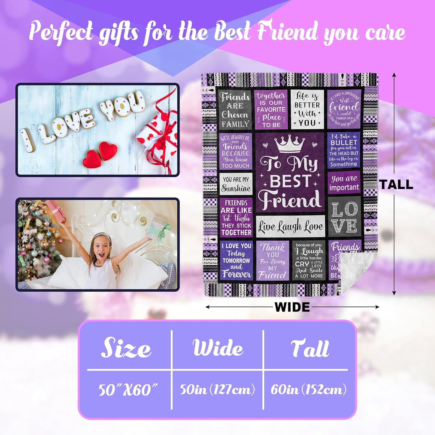Best Friend Birthday Gifts for Women, Best Friend Blanket 60"x50", Gifts for Best Friend Woman, Bestie Gifts for Women, Friendship Gifts for Women Friends, Christmas Throw Blankets Gifts for Friends
