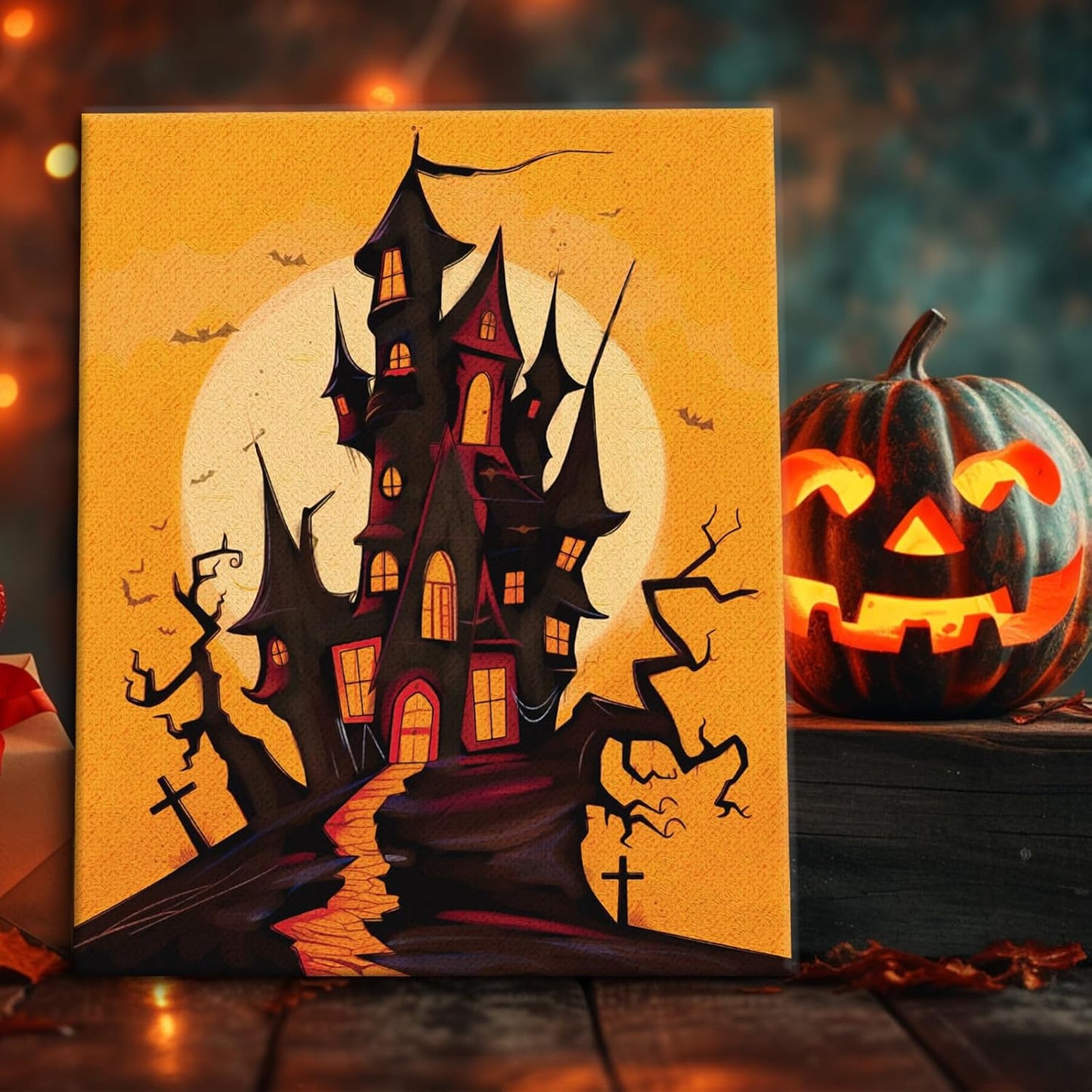 4 Pack Pre Drawn Canvas to Paint for Adults Halloween Sip and Paint Kit Party Supplies Couples Painting Kit Date Night Canvas Painting Kit Stretched Canvas for Painting 8 x 10 Inch