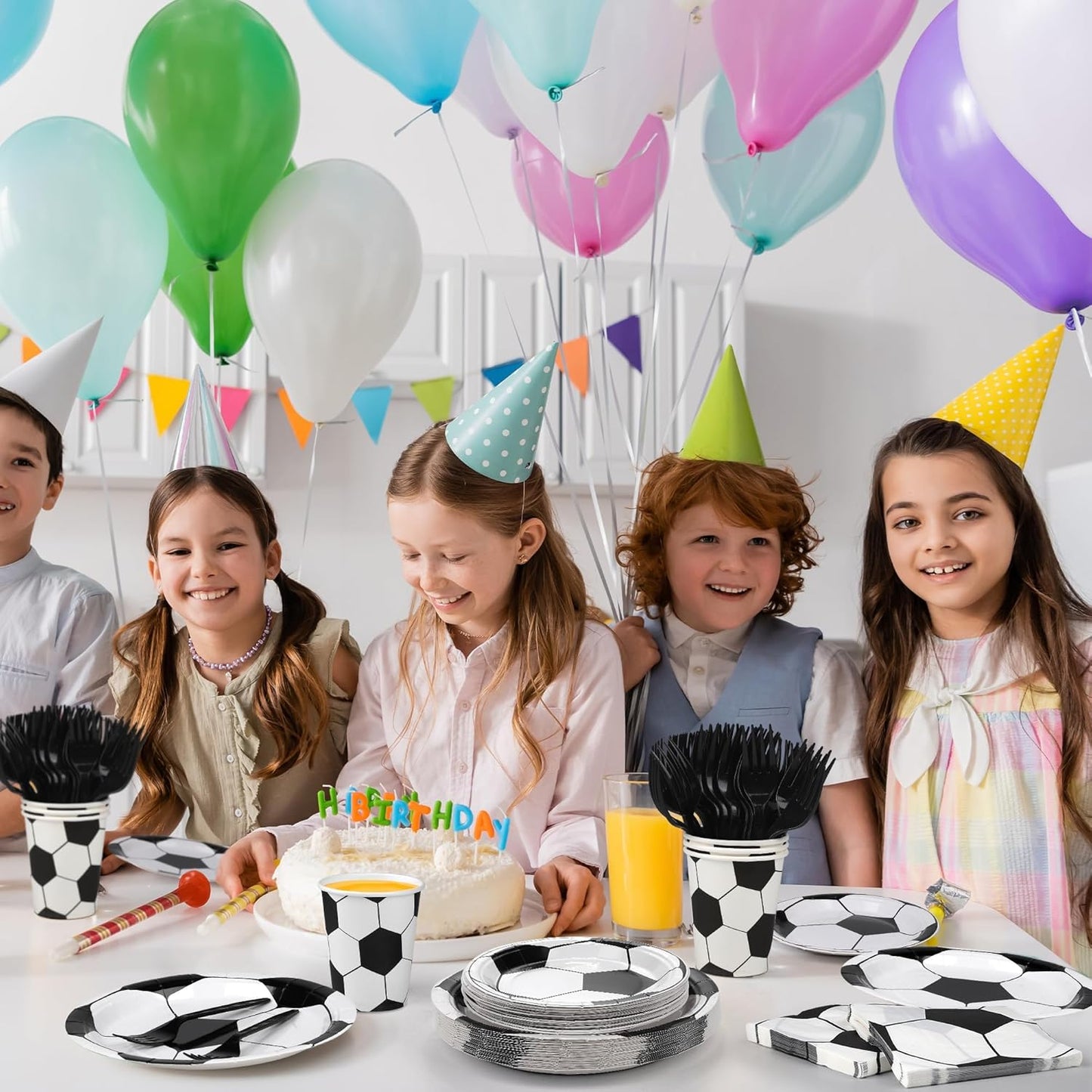 144 Pieces Soccer Party Tableware Sets Including Disposable Plates Napkins Cups Forks Serves 24 for Soccer Games Sports Birthday Party Supplies