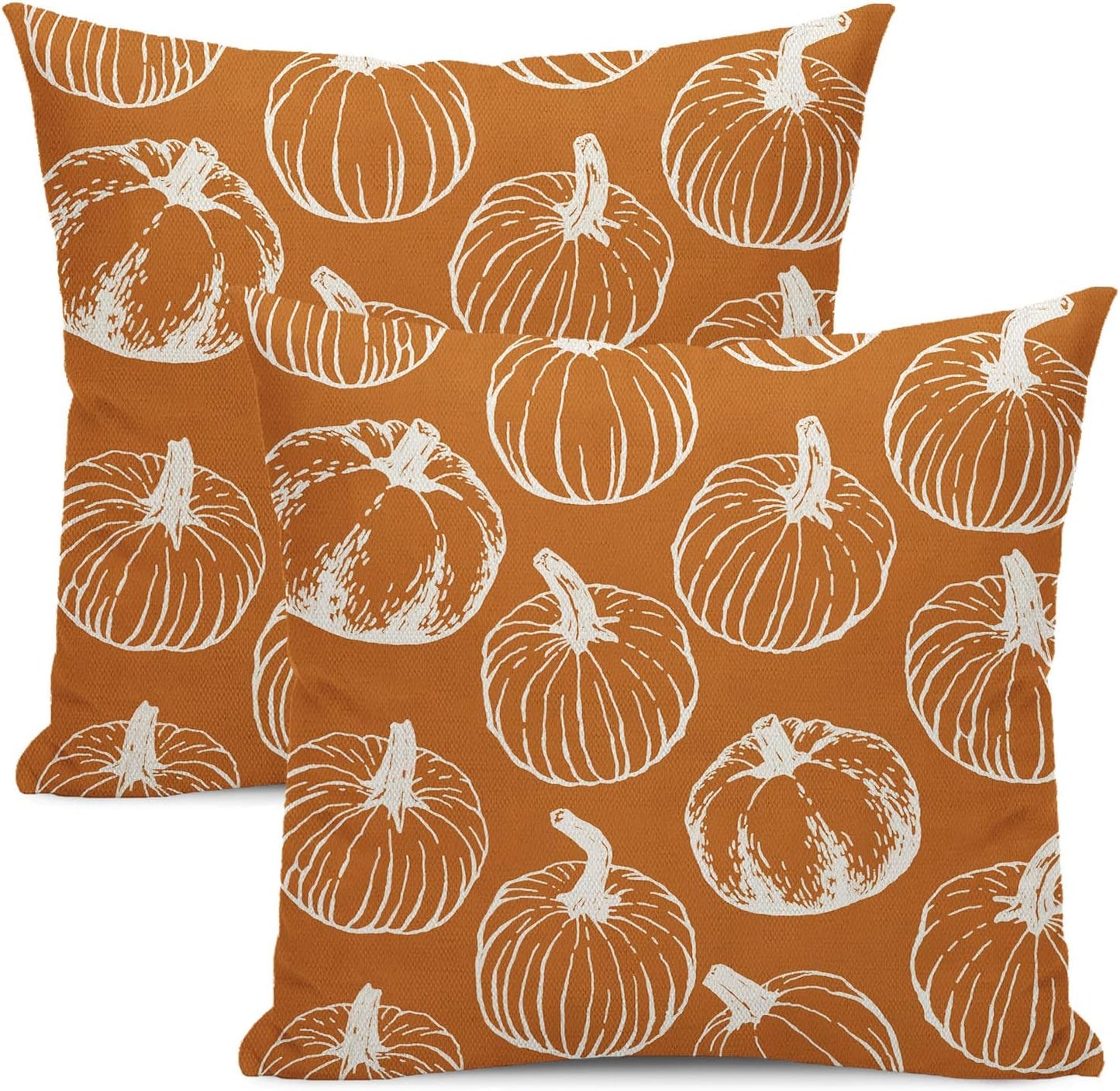 Fall Throw Pillow Covers 18 x 18 Set of 2 Autumn Orange Burnt Pumpkin Pillow Covers Fall Harvest Thanksgiving Decoration Pillowcase Farmhouse Linen Cushion Case for Home Sofa Outdoor Decor