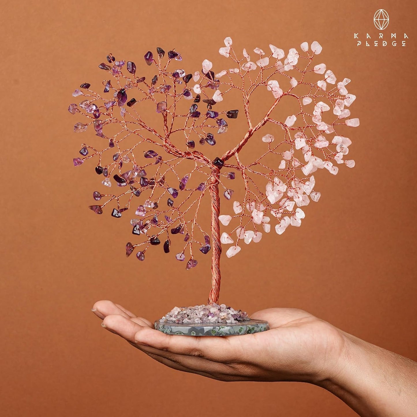 Crystal Tree for Home and Office Decoration, Amethyst & Rose Quartz Healing Stones Handmade Tree of Life for Positive Energy, Money, Good Luck, Christmas Decor, Birthday Gifts for Women, Mom