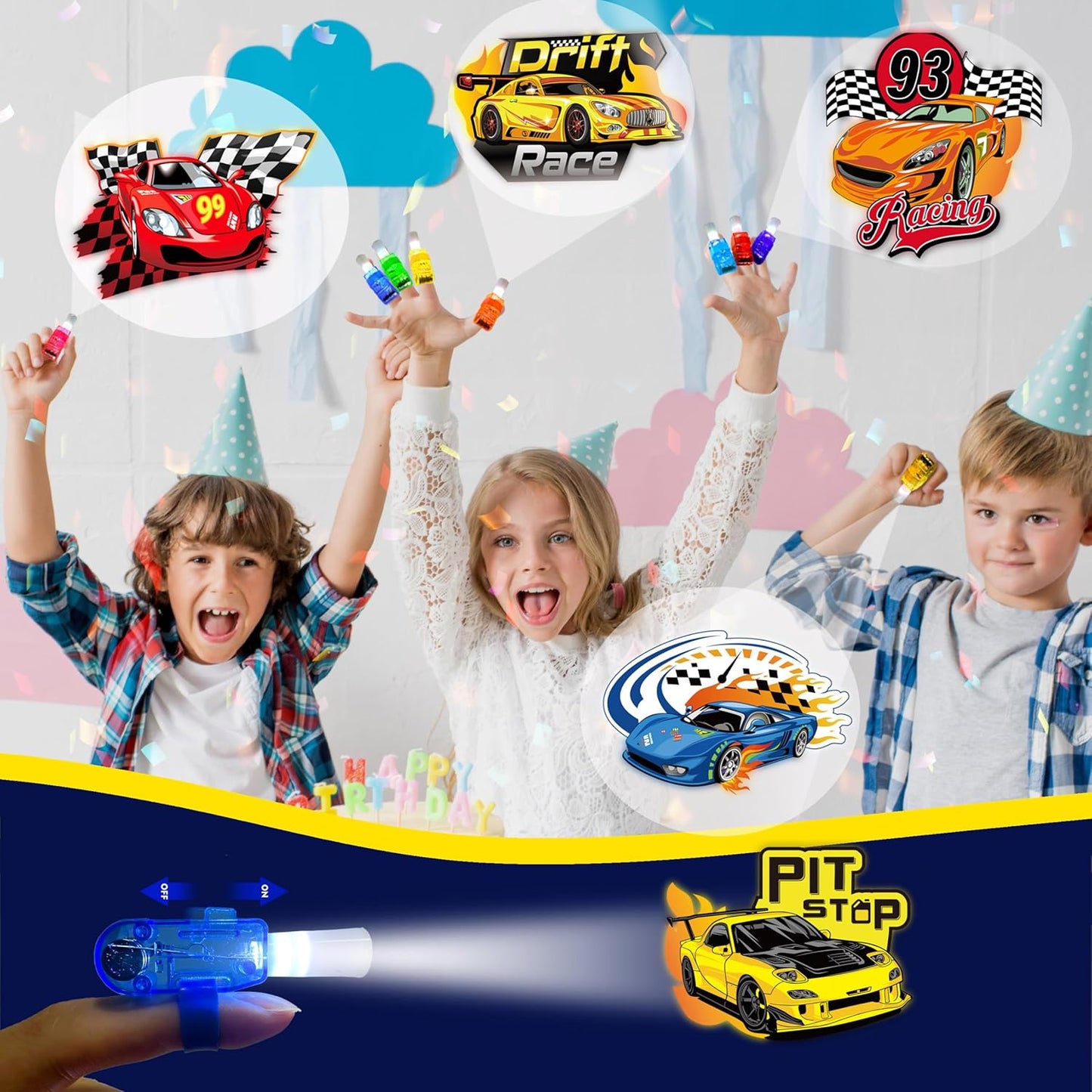 24PCS Race Car Party Favors-LED Finger Lights:Glow-in-the-Dark Light-Up Hot Wheels Toys Bulk for Kids Boys Girls,Cars Theme Birthday Party Decorations Supplies, Party Goodie Bags, Classroom Prizes