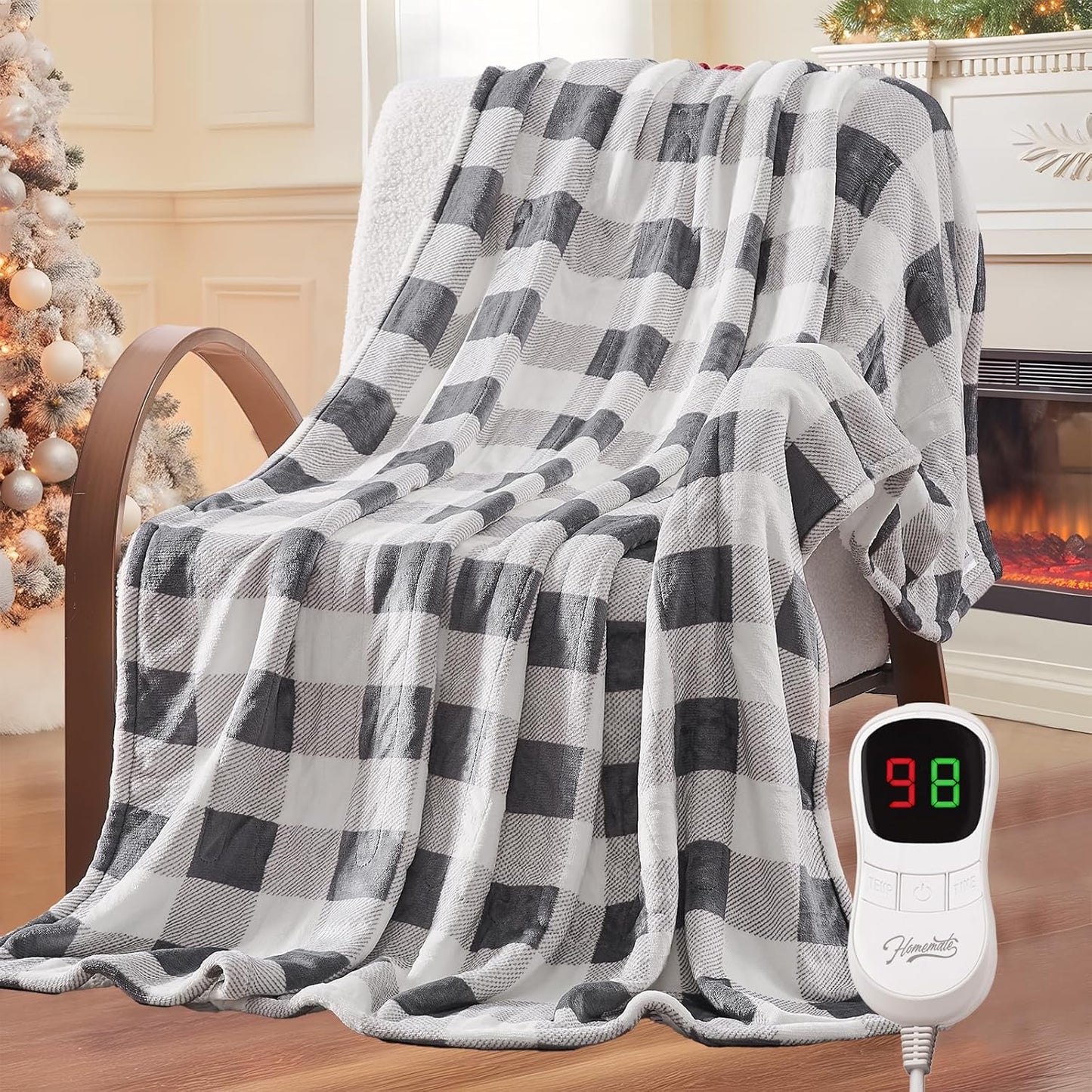 HomeMate Electric Blanket Heated Full Size - 72“x84“ Ultra Soft Cozy Flannel Heating Blanket with 10 Fast Heat Levels 8 Hours Auto Off Over-Heated Protection ETL Certification Keep Warm in Home Office