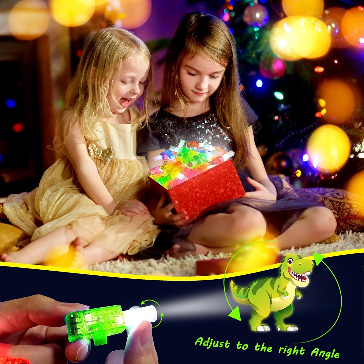 24PCS Dinosaur Party Favors-LED Finger Lights:Glow-in-the-Dark Light-Up Toys Bulk for Kids Boys Girls,Dino Birthday Party Decorations Supplies, Party Goodie Bags, Classroom Prizes, Fun Gifts
