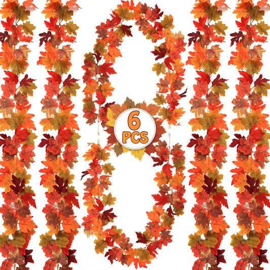 6PCS Fall Maple Leaves Garland, 5.9Ft Artificial Maple Leaf Autumn Garland Hanging Fall Vines Table Decorations Front Door Fall Decor Thanksgiving Fireplace Outdoor Home Indoor Decor (Colorful)