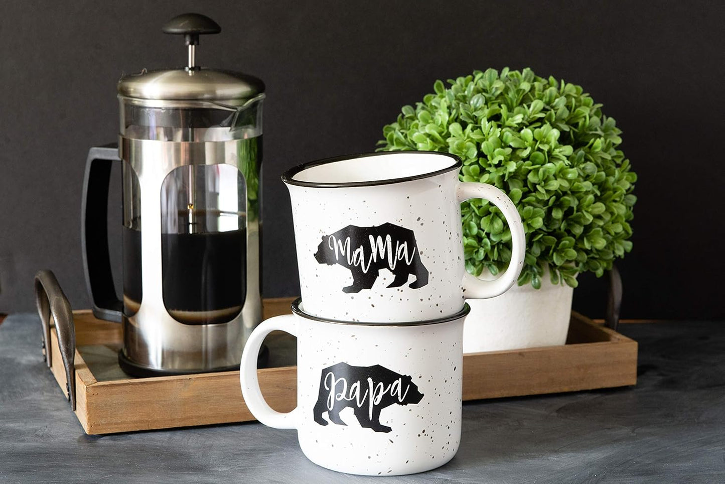 Farmhouse Mama Bear & Papa Bear Funny Campfire Couples Coffee Mug Set | 14oz Ceramic Mugs | Mama Bear Mug, Papa Bear Mug | Perfect for Parents