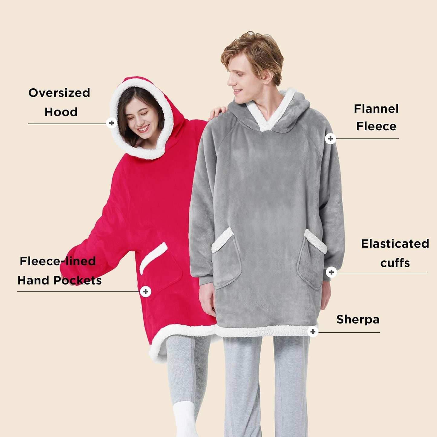 Bedsure Blanket Hoodie, Wearable Blanket for Adults & Kids as Gifts for Women Men, Birthday Gifts for Women Mom Girl Sherpa Oversized Hoodie, Magenta, Standard