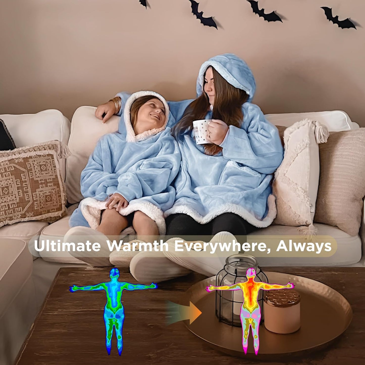 Bedsure Blanket Hoodie, Wearable Blanket for Adults & Kids as Gifts for Women Men, Birthday Gifts for Women Mom Girl Sherpa Oversized Hoodie, Sky Blue, Kids