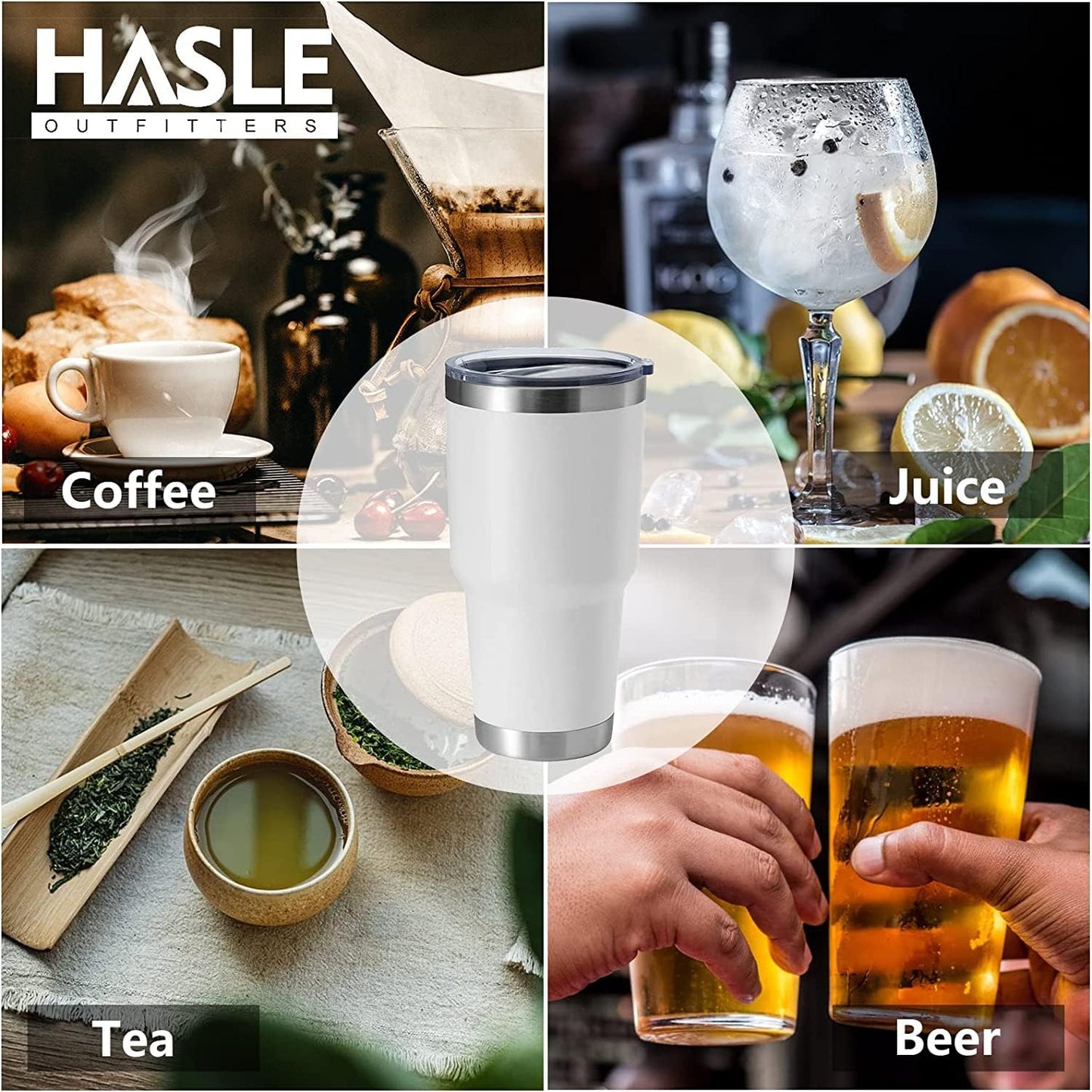 HASLE OUTFITTERS 30oz Stainless Steel Tumbler, Double Wall Vacuum Insulated Travel Mug Tumbler, Durable Insulated Coffee Mug, Gift Box Set (White, 12)
