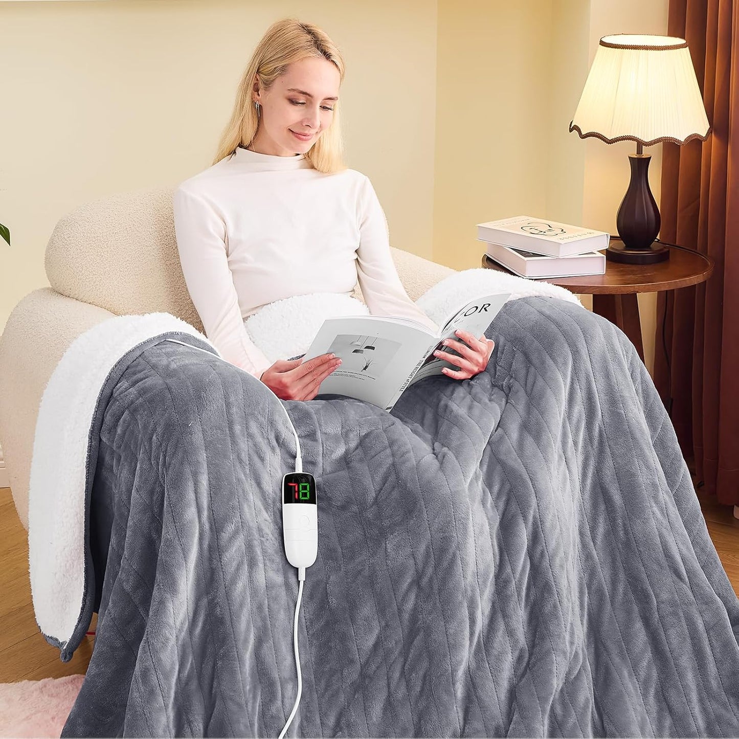 greenoak Heated Blanket Electric Full 72"X84", Heating Blanket with 10 Heat Levels 1/2/4/6/8 Hours Auto-Off Overheat Protection, Soft Flannel Sherpa Warm Heater, ETL Certified Misty Grey