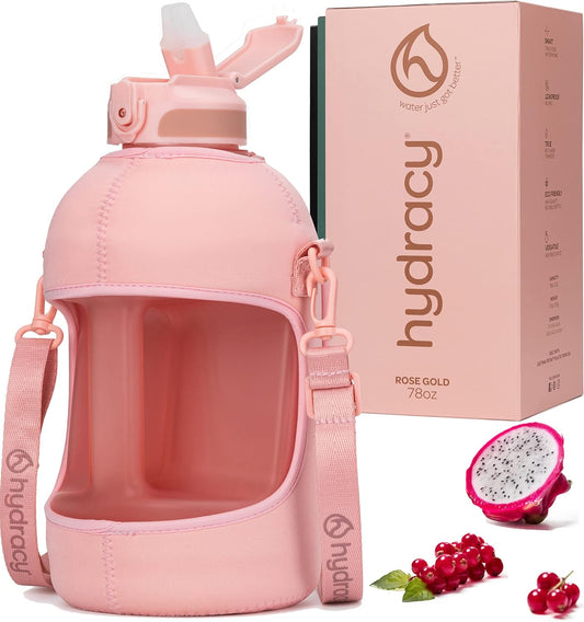 Hydracy Water Bottle with Time Marker -Large BPA Free Water Bottle & No Sweat Sleeve -Leak Proof Gym Bottle with Fruit Infuser Strainer & Times to Drink -Ideal for Fitness Sports & Outdoors