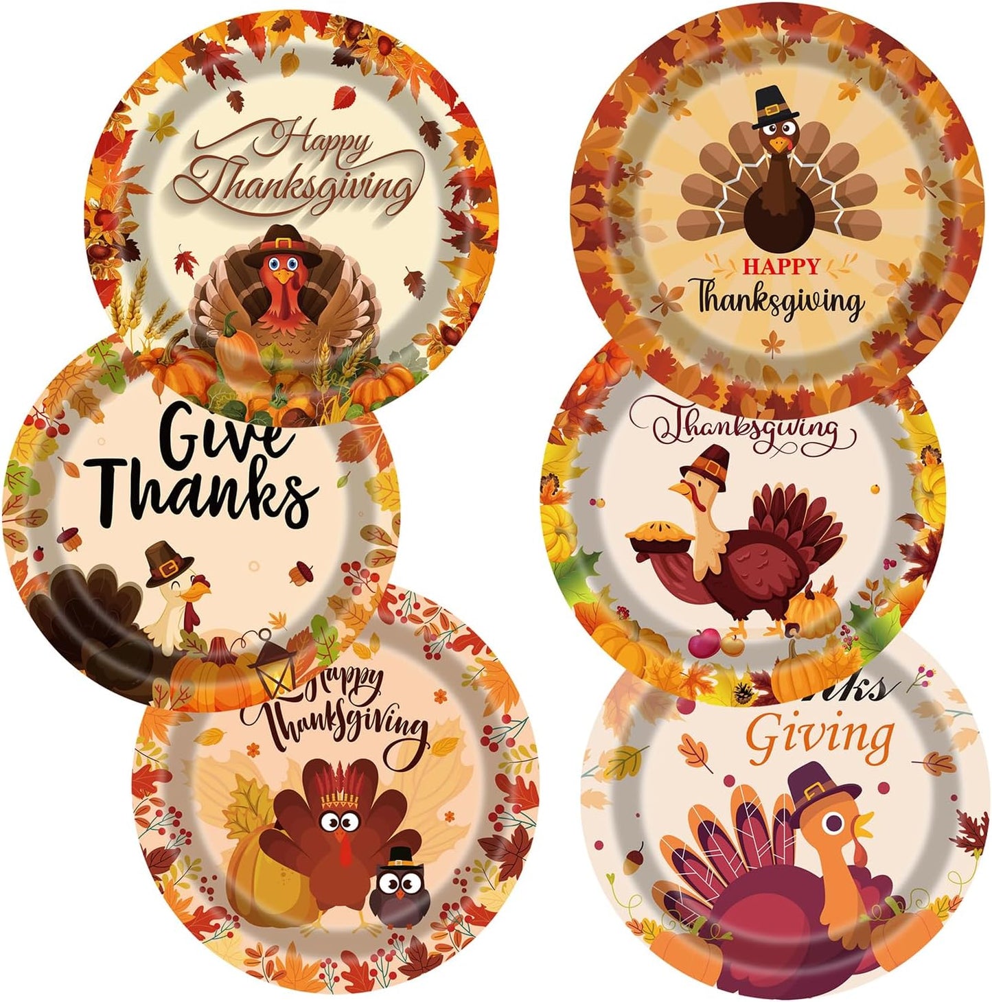 Thanksgiving Turkey Plates 60Pcs 9 Inch Fall Paper Plates With Autumn Maple Leaves Pumpkins for Turkey Party Decoration Supplies