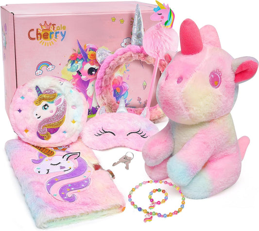 Cherry Tale Unicorn Gifts for Girls Age 6-8, Kids Unicorn Toys Set with Plush Unicorn Diary Headband Eye Mask Christmas Birthday Gifts for Little Girls Age 4 5 6 7 8 9 10