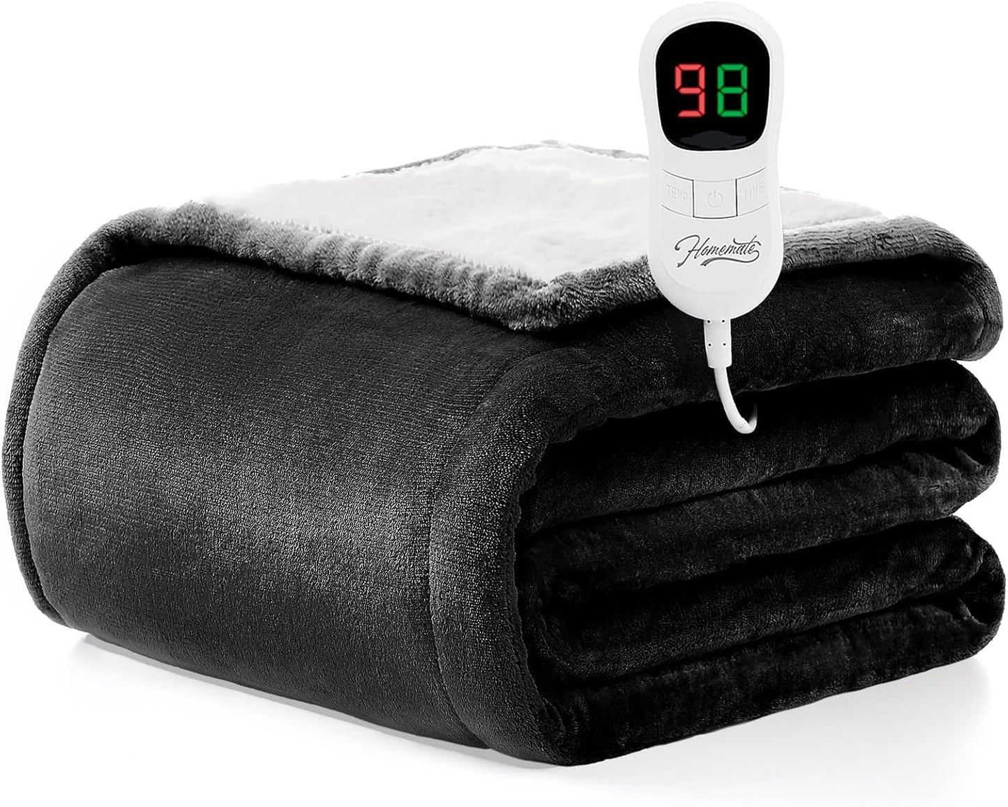 Homemate Heated Blanket Electric Throw - 50"x60" Heating Blanket Throw 1/2/4/6/8 Hours Auto-Off 10 Heat Level Over-Heat Protection Flannel Sherpa ETL Certification