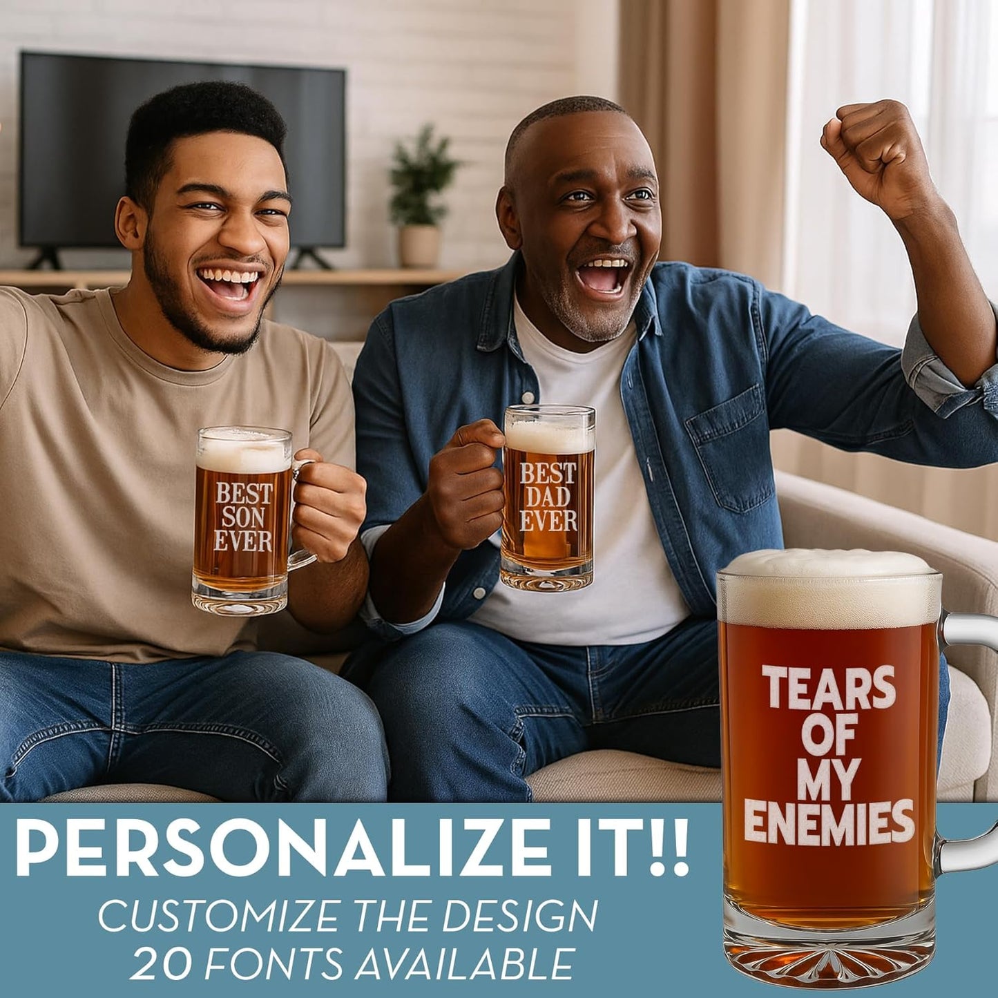 Personalized Engraved 16oz Glass Beer Mug - Custom Beer Gifts, Customized Father's Day, Gift for Dad, Birthday Present for Him, Boyfriend Brother, Gifts for Men Etched - Prime Your Text Here